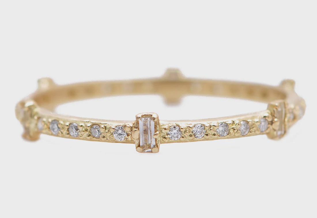 18k YG White Diamonds + Sapphire Baguettes Ring