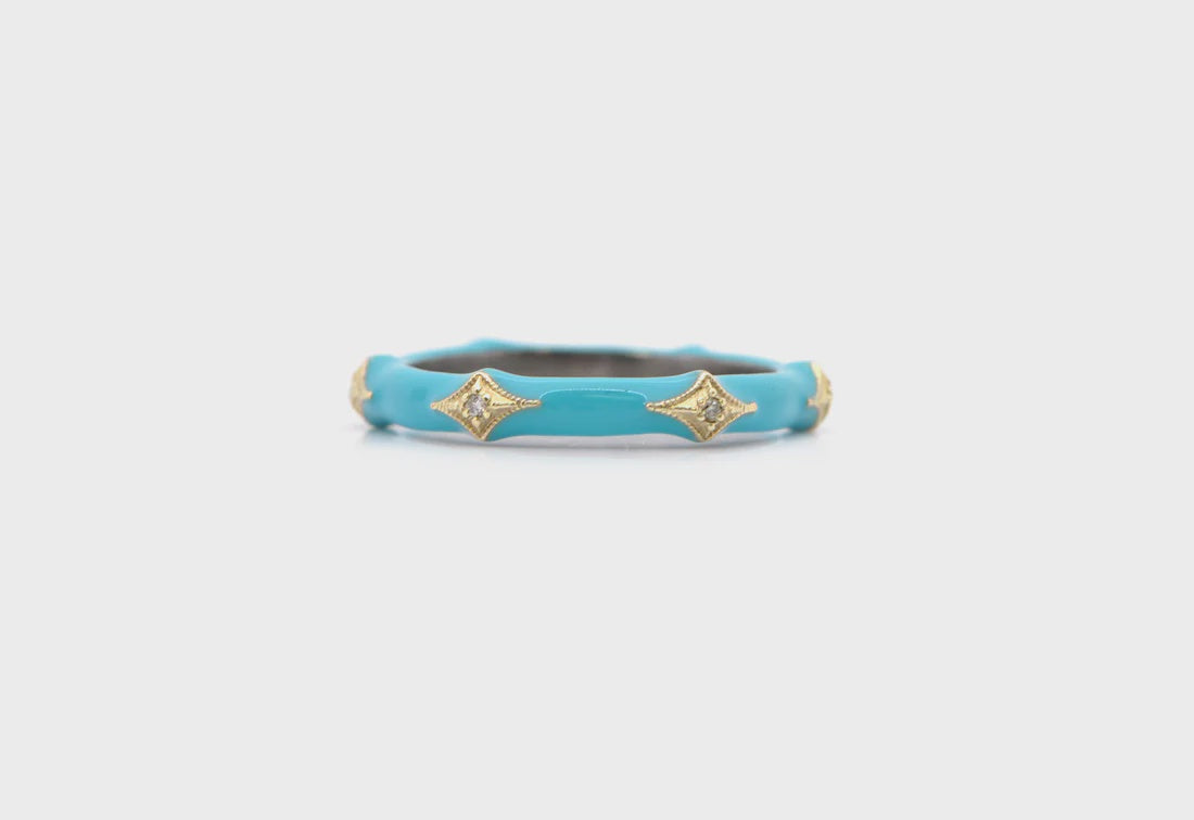 Turquoise Enamel Crivelli Stack Band Ring