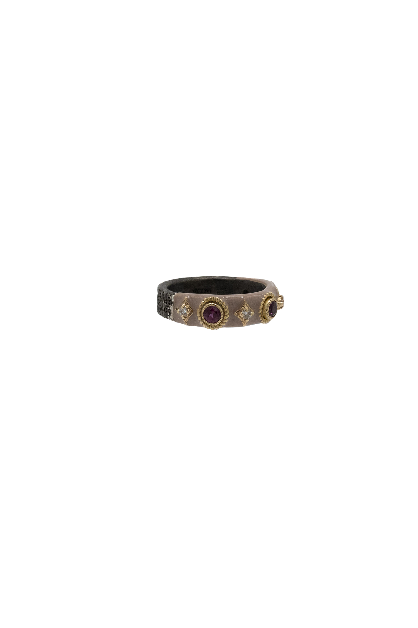 14K Rose Gold & Grey Sterling Silver Stack Enamel Ring
