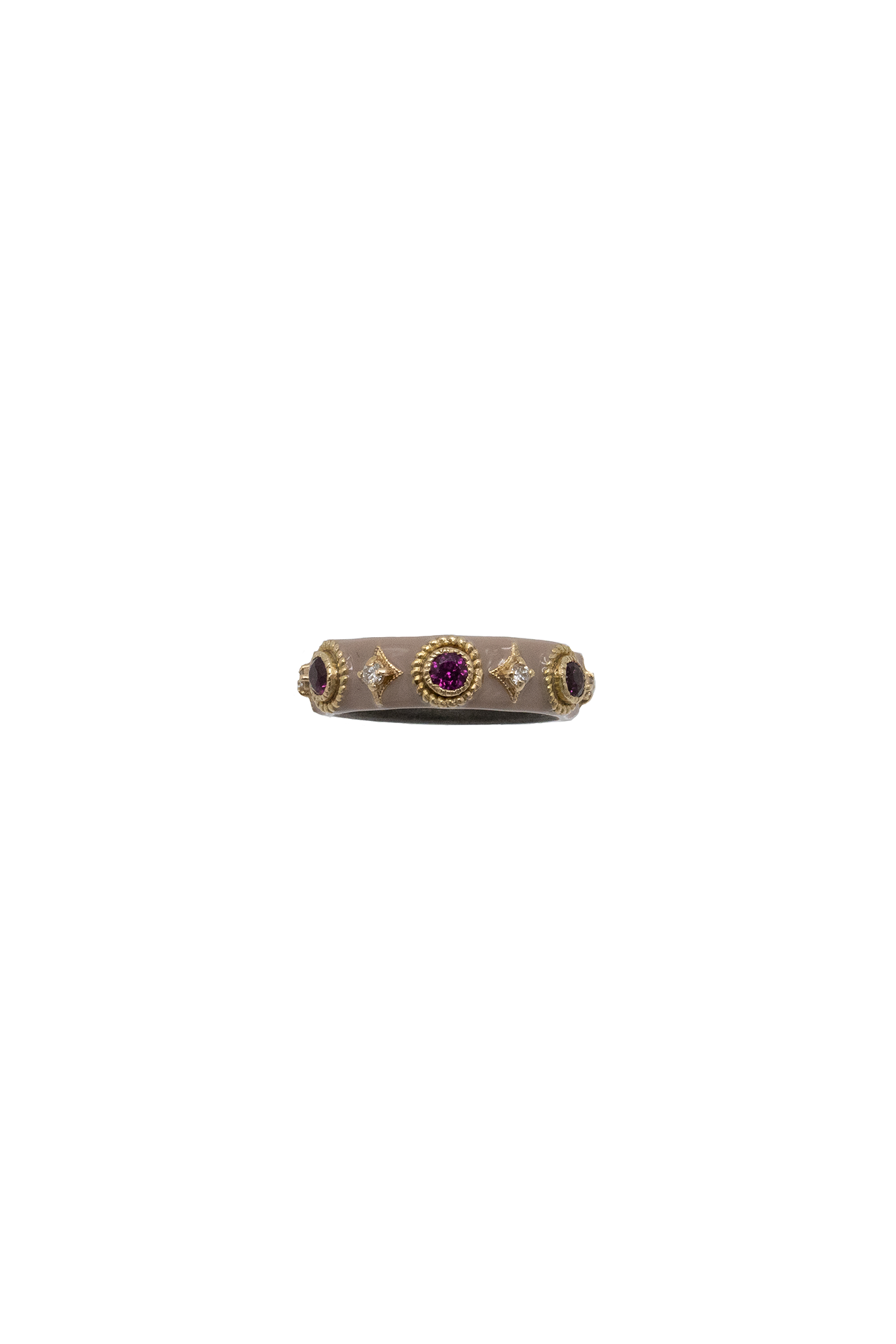 14K Rose Gold & Grey Sterling Silver Stack Enamel Ring