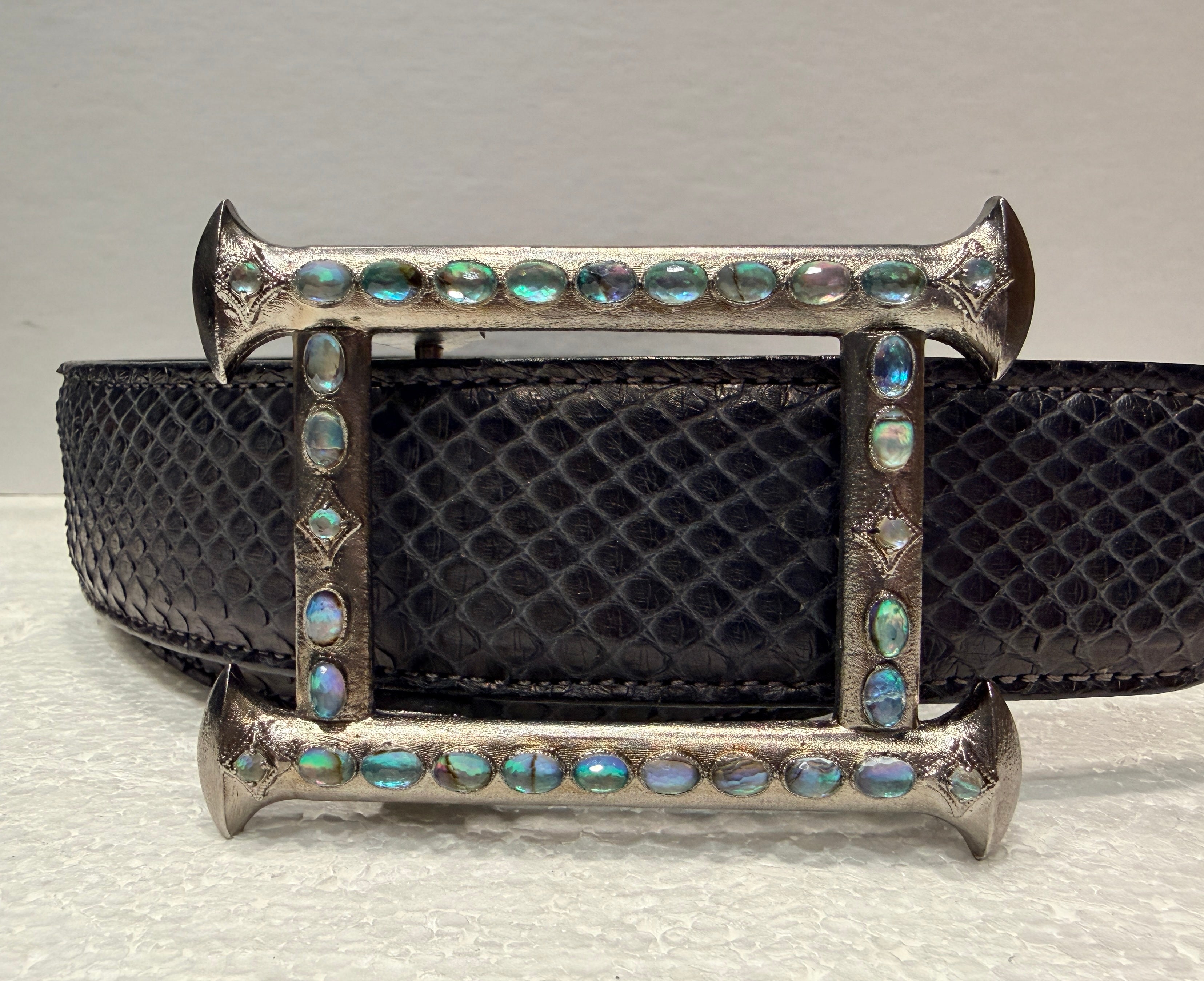 Sterling Silver Belt Buckle with Blue Mother Belt