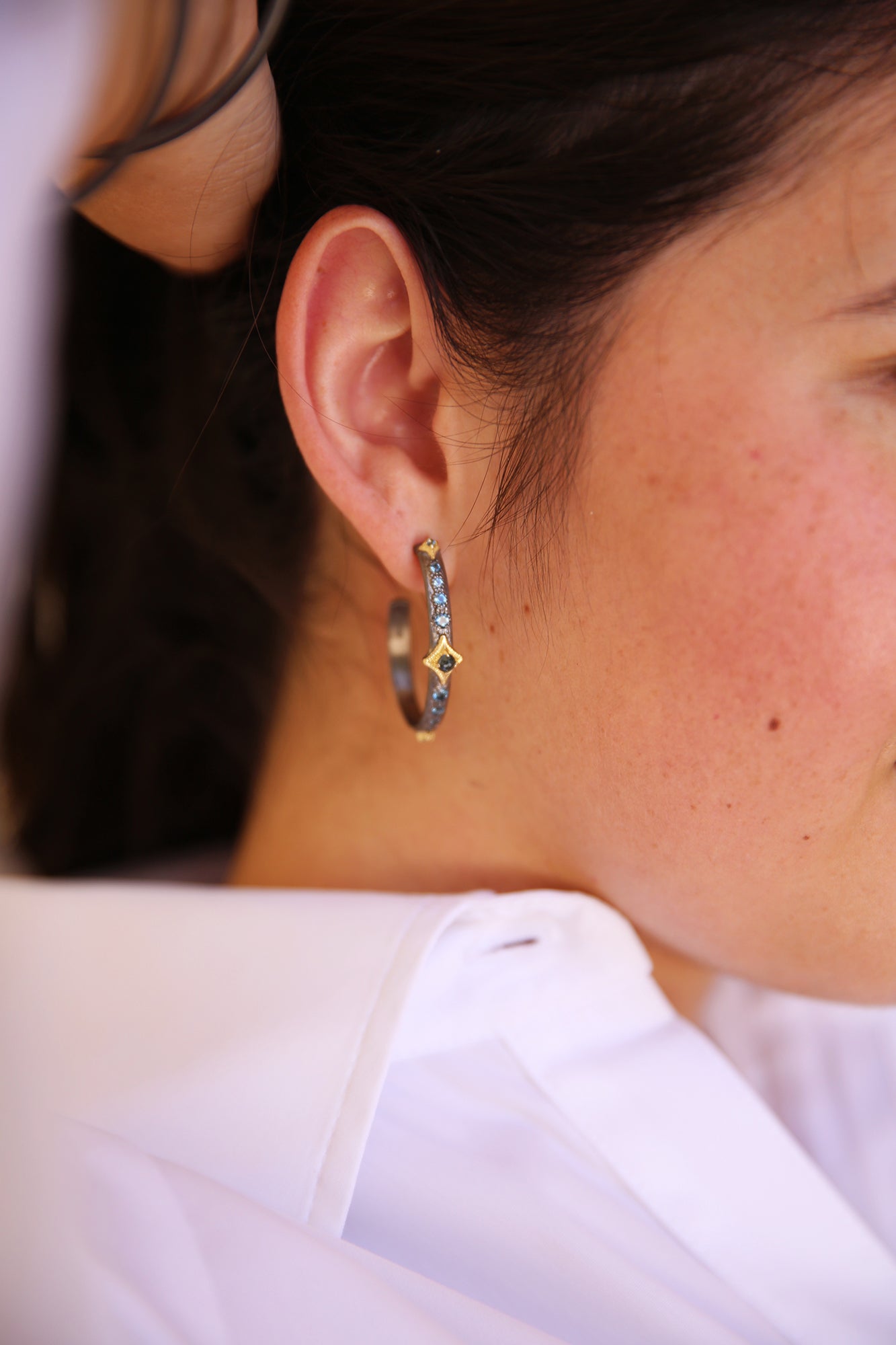30MM London Blue Topaz Crivelli Hoop Earring