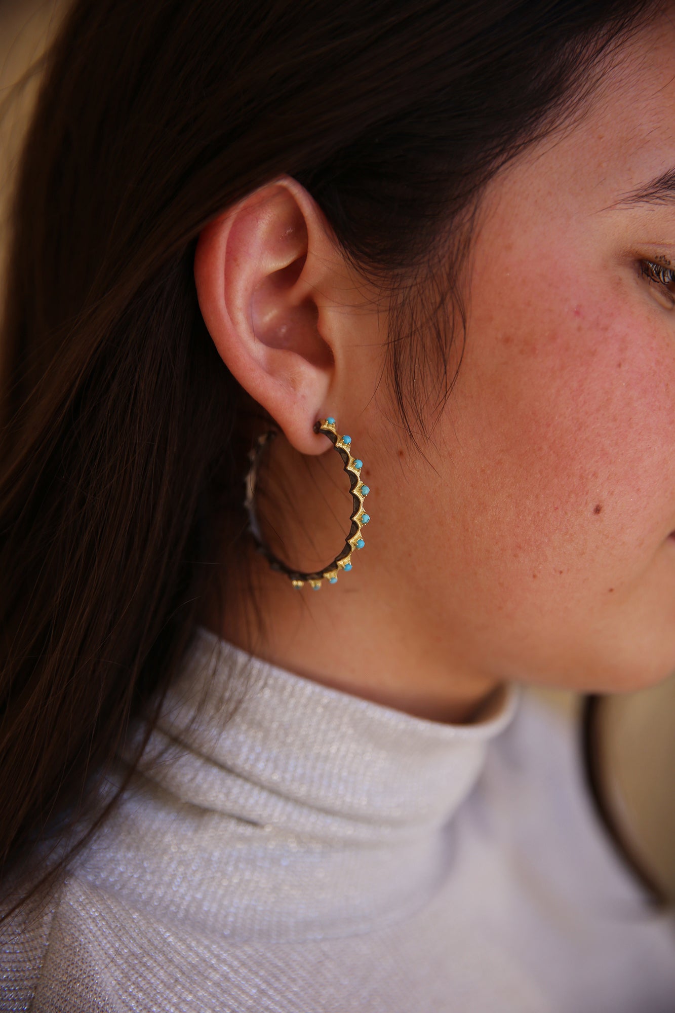 35MM Turquoise Crivelli Hoop Earring