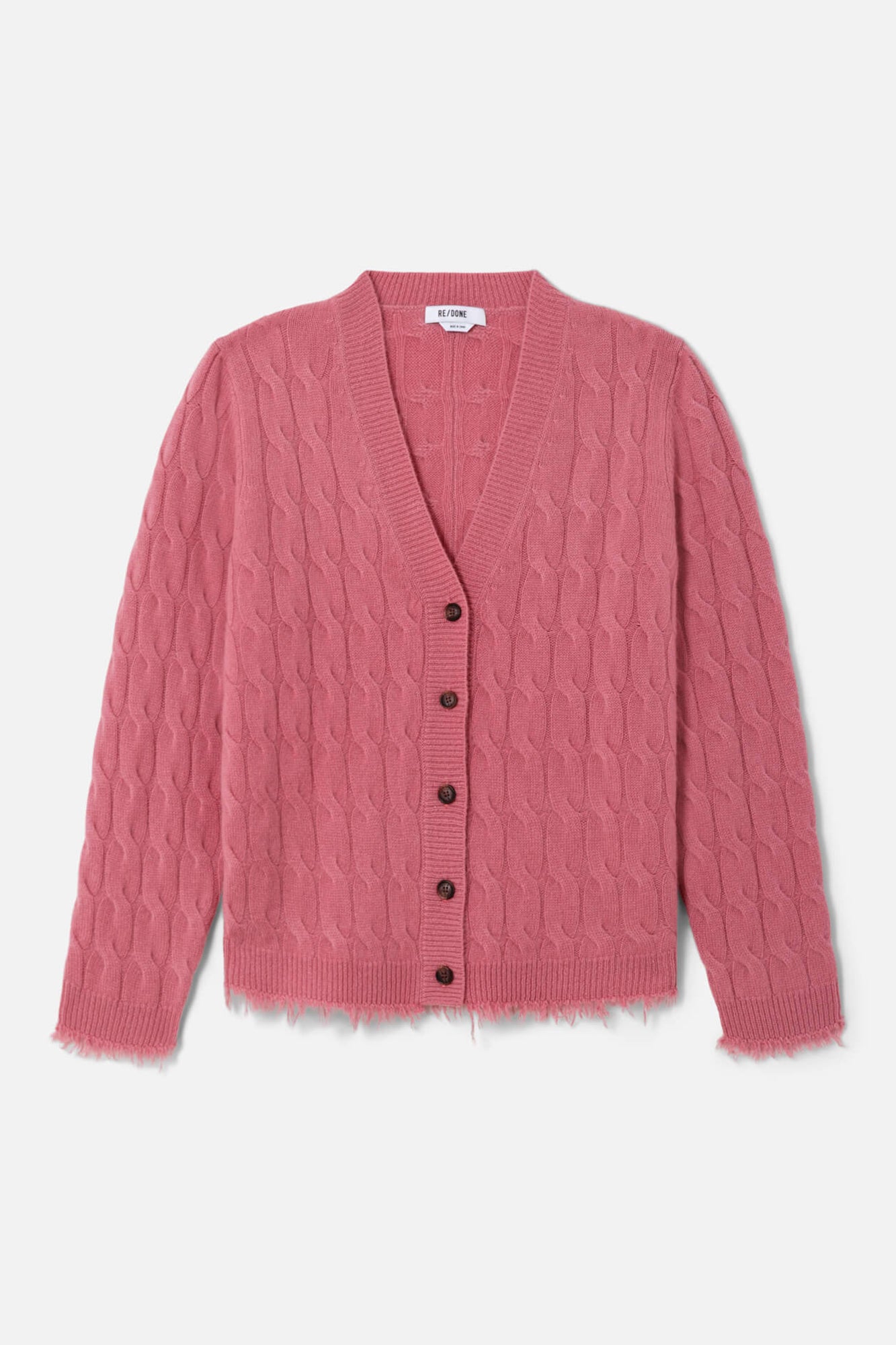 Cable V Neck Cardi Old Rose