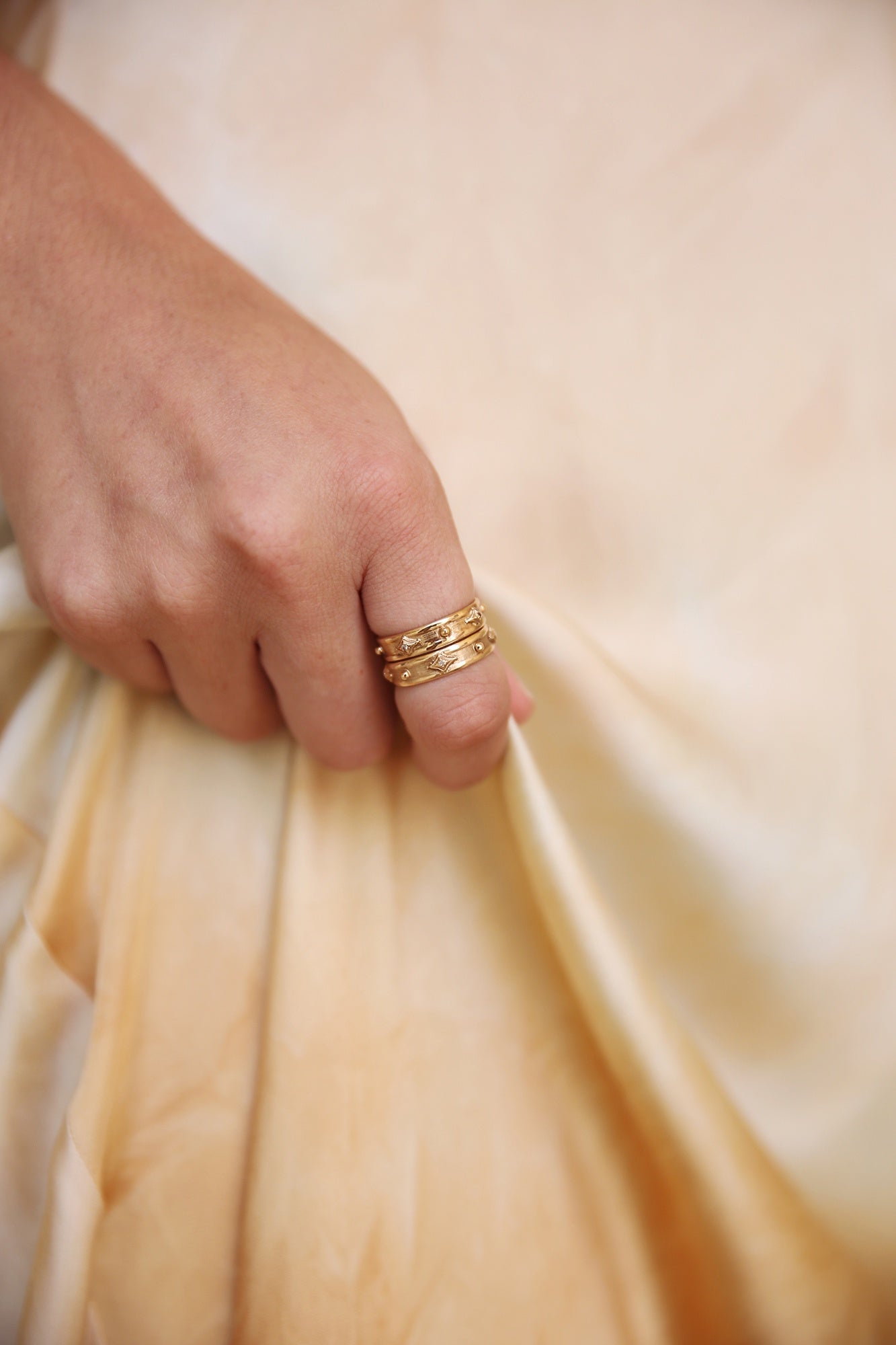 14K RG Crivelli + Granulation Champagne Diamond Stack Band Ring