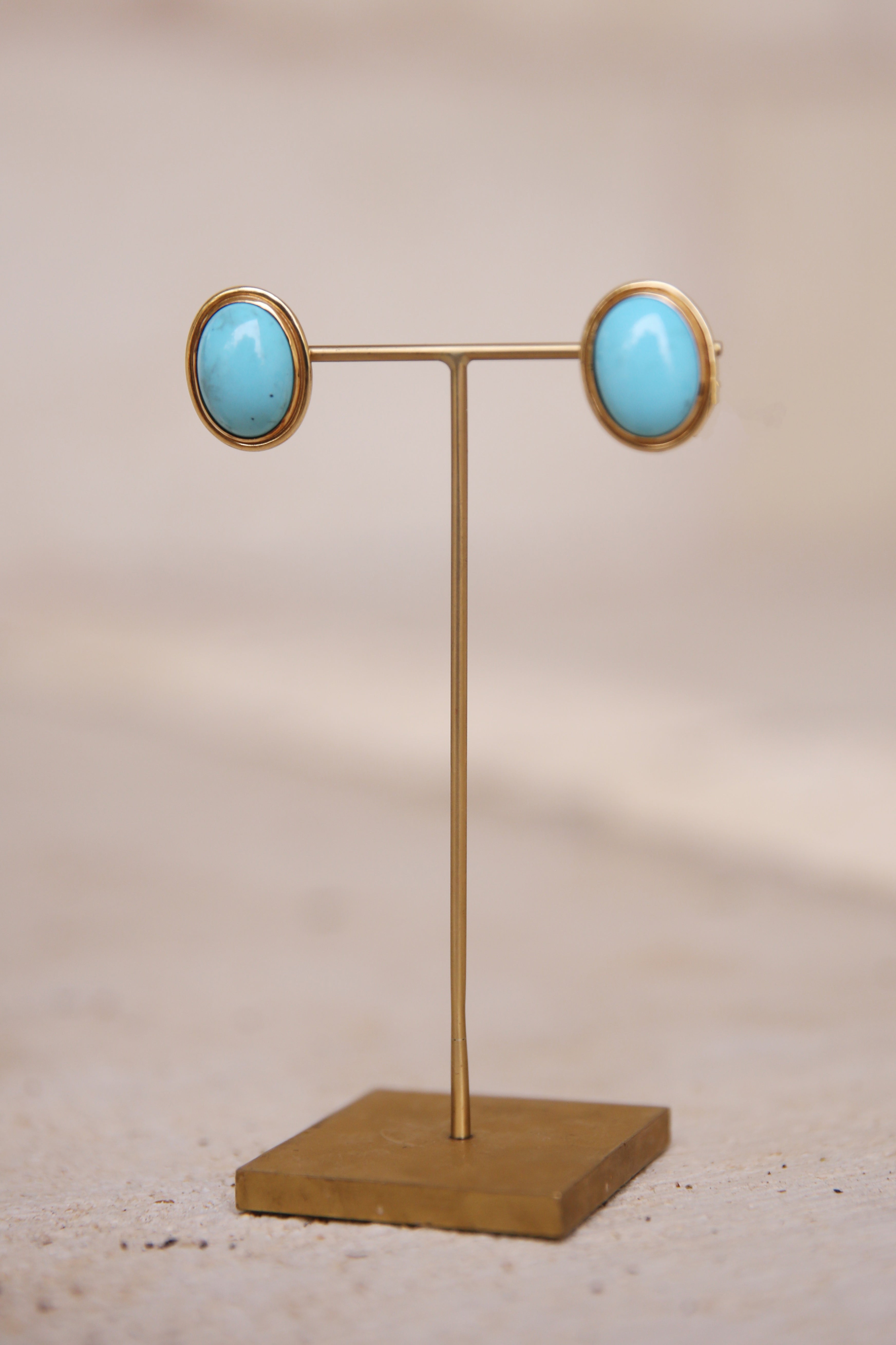 Antique 18k Yellow Gold & Turquoise Stud Earrings