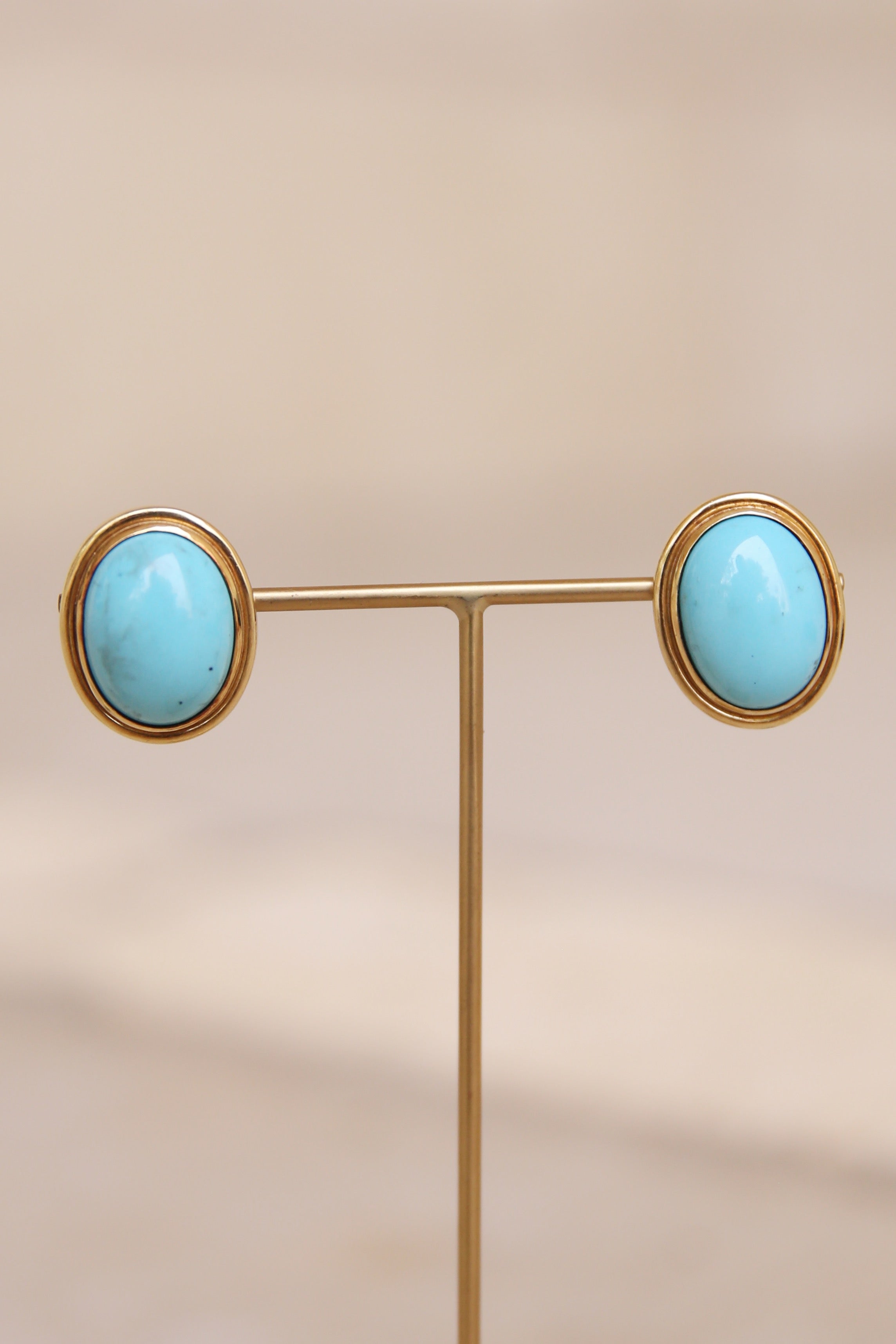 Antique 18k Yellow Gold & Turquoise Stud Earrings
