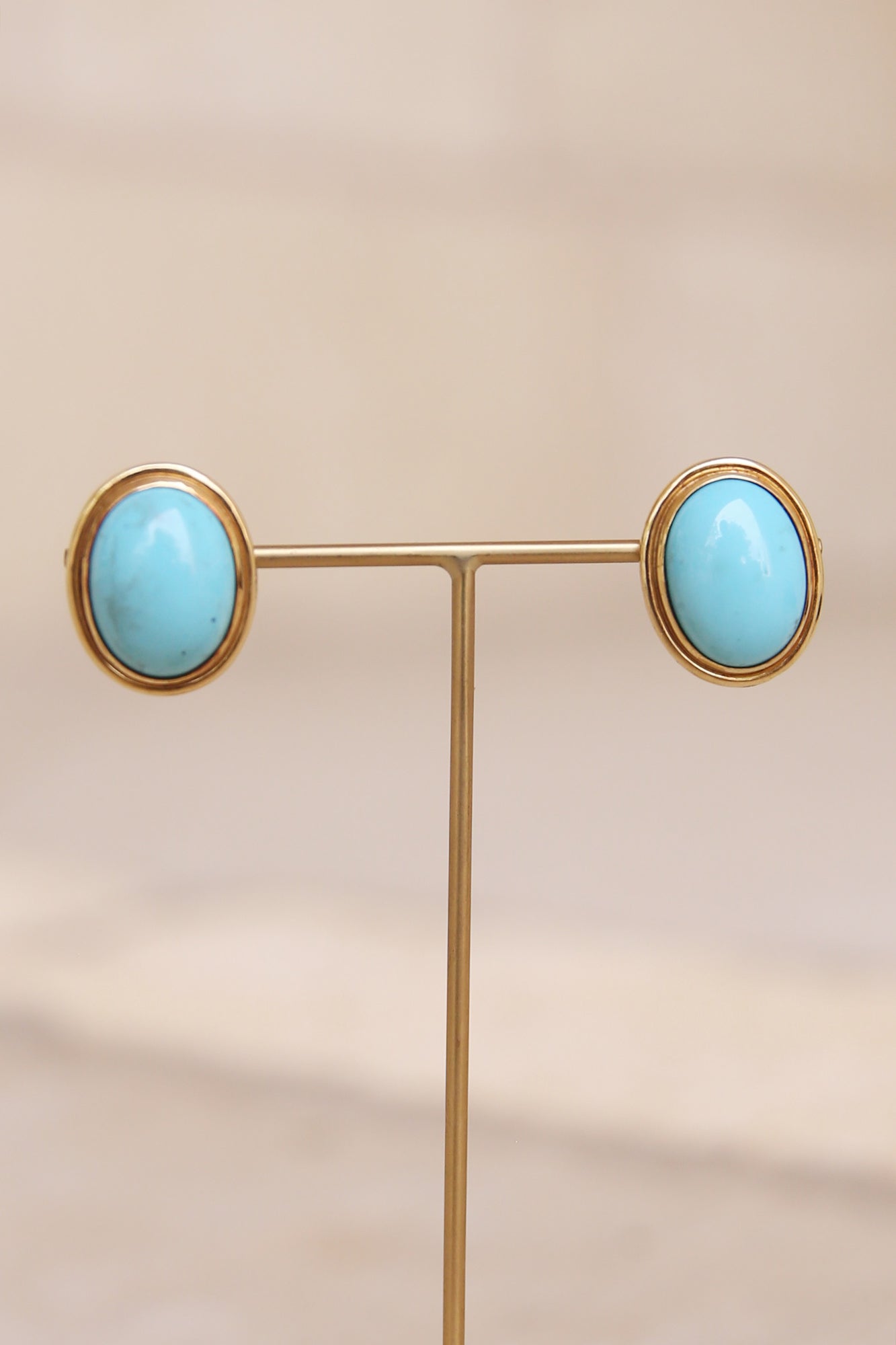 Antique 18k Yellow Gold & Turquoise Stud Earrings