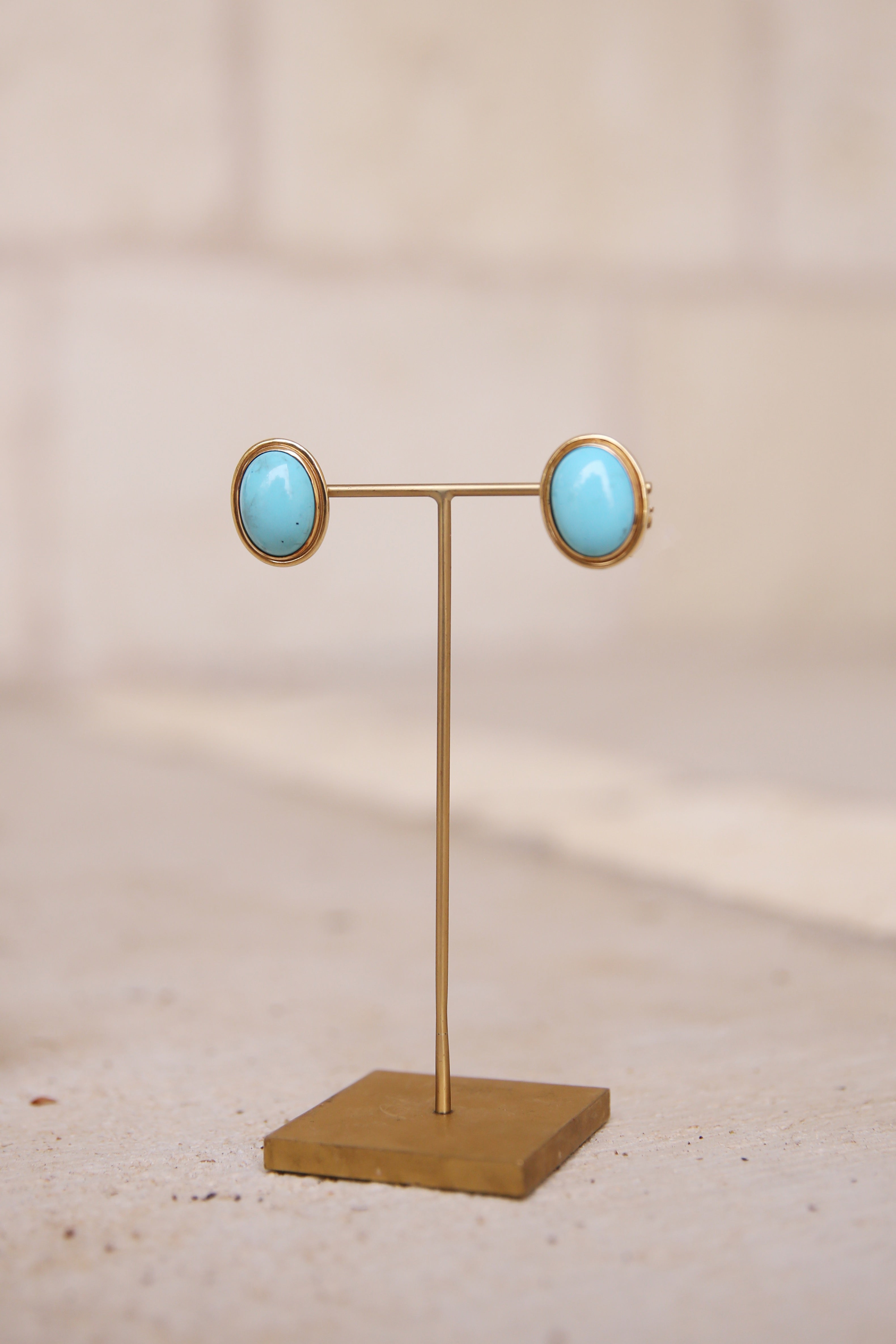 Antique 18k Yellow Gold & Turquoise Stud Earrings