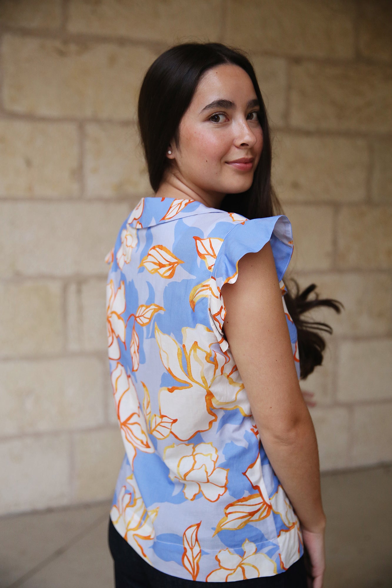 Ava Top White Lotus Blue Multi