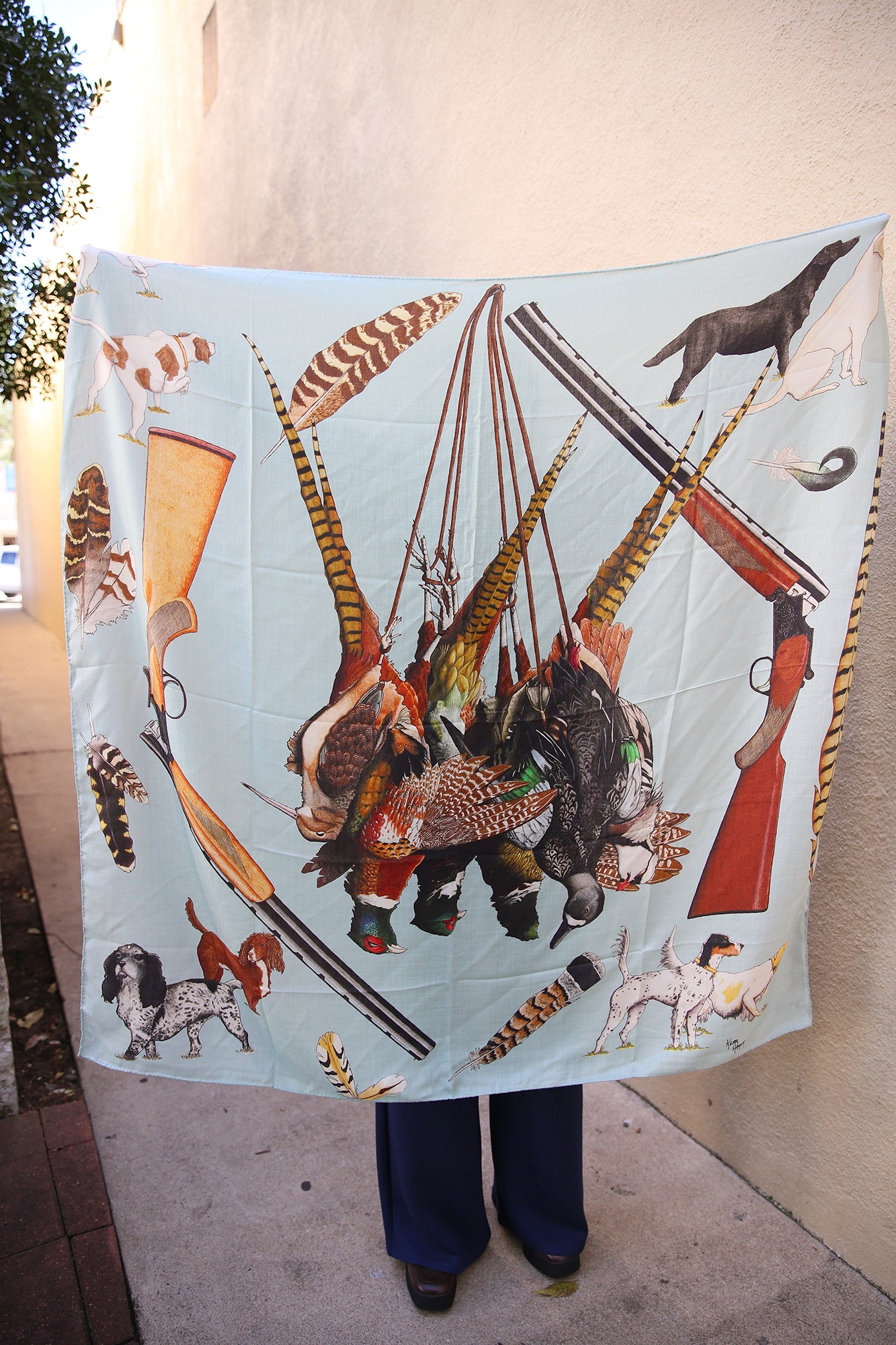 Bird Hunting Fend L'Air Cashmere Silk Shawl 54x54"