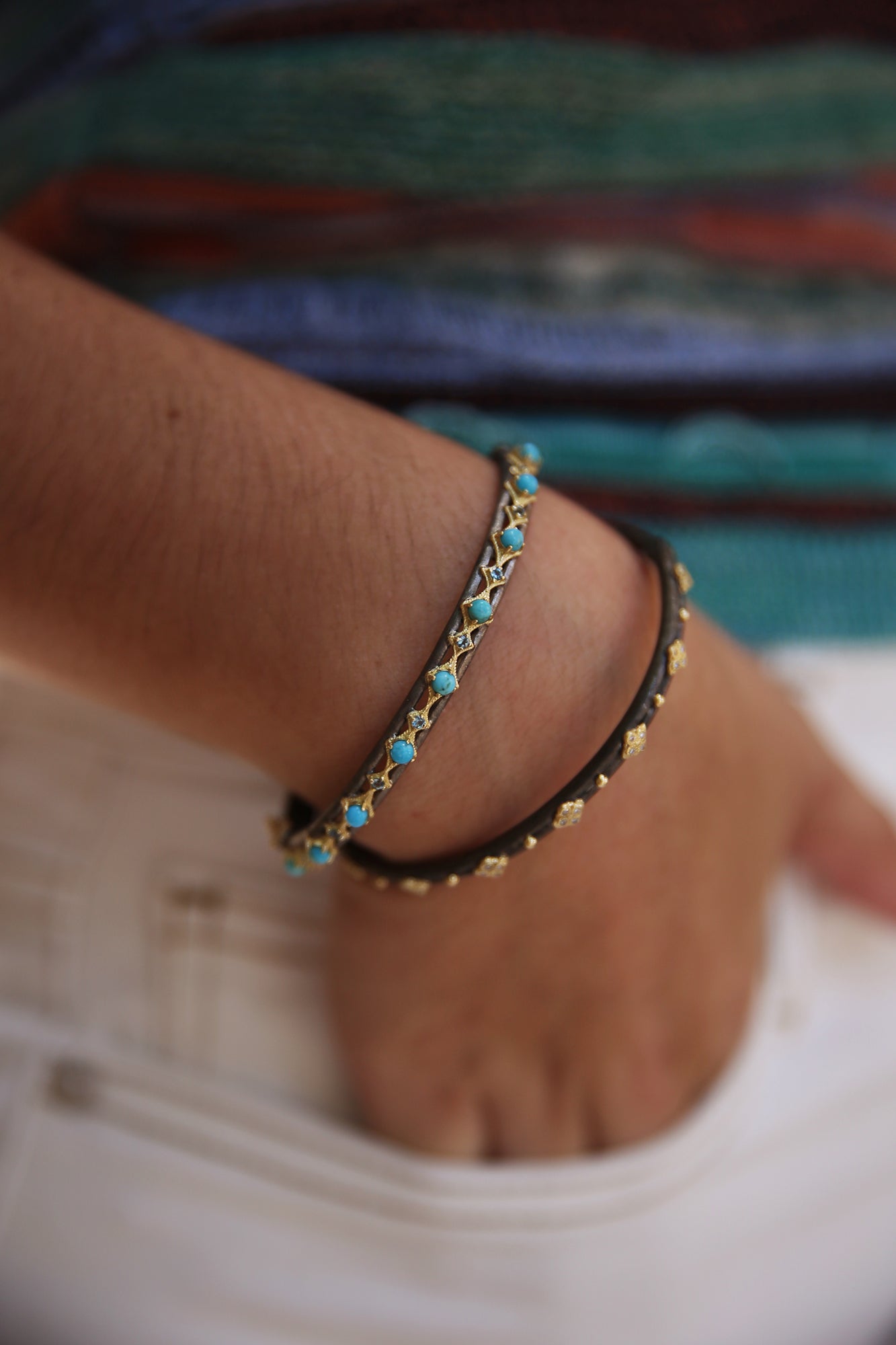 Blue Turquoise London Blue T Bracelet Huggie