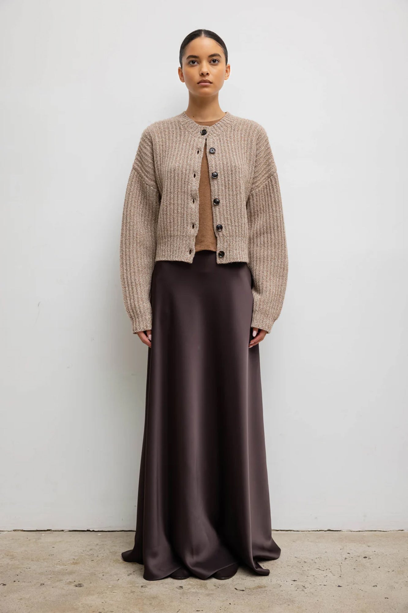 Barb Satin Maxi Skirt Chocolate