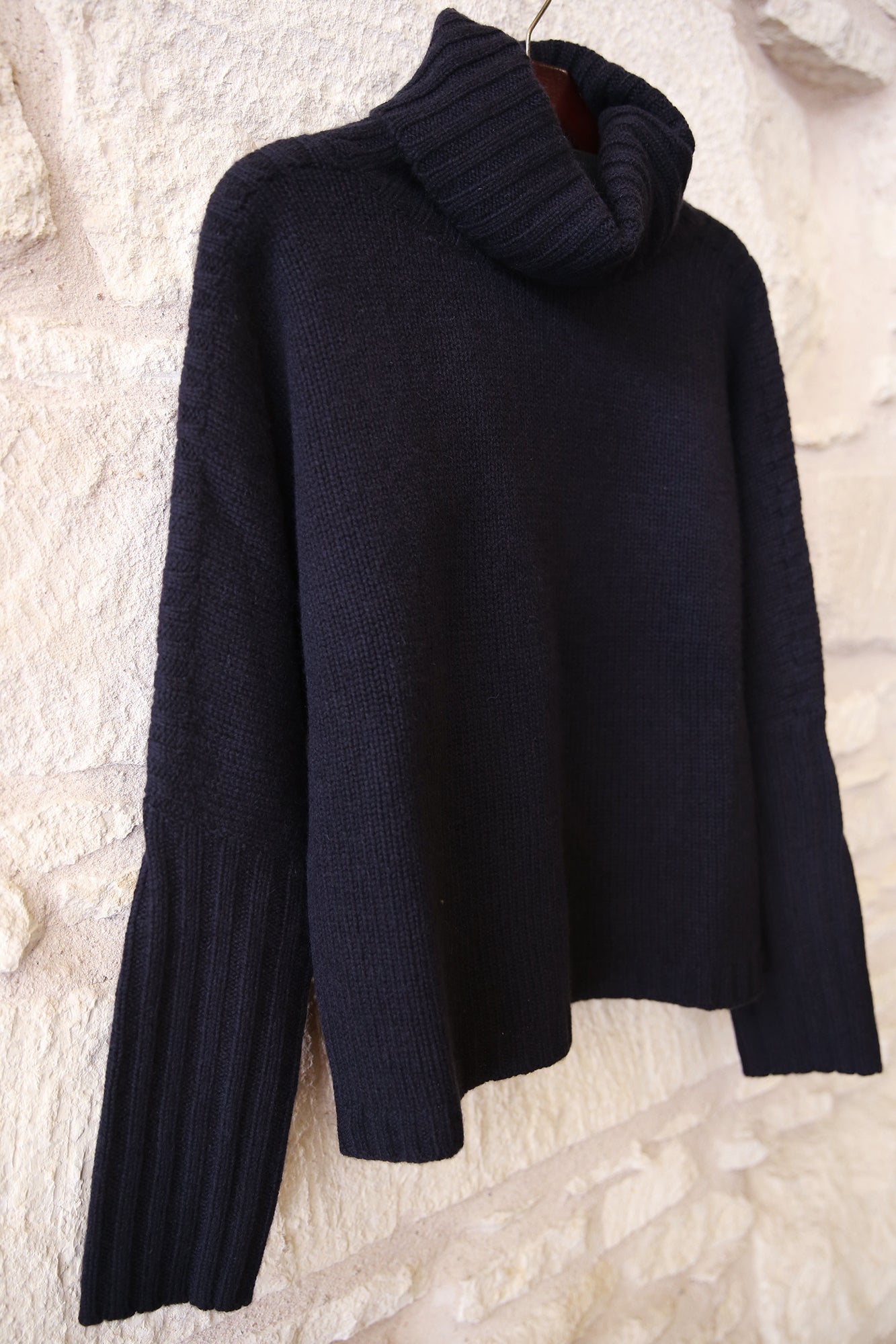 Bat Sleeve Cashmere Turtleneck Sweater Blue Notte