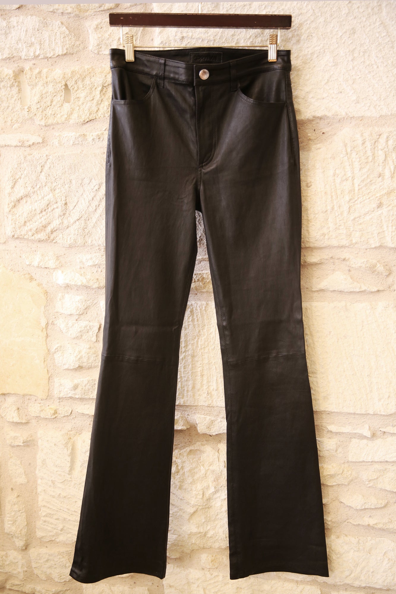 Black Leather 5 Pocket Micro Flare