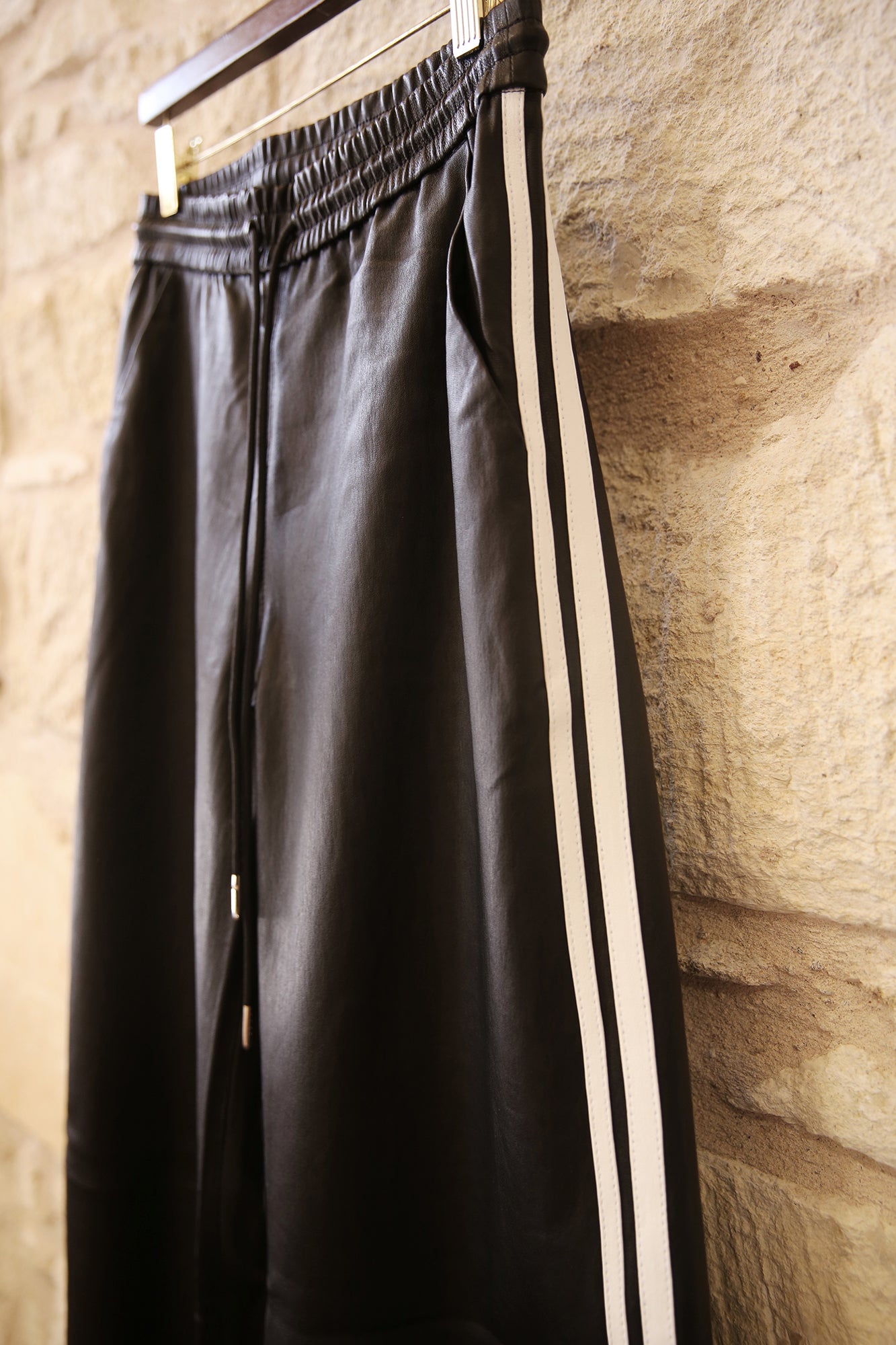 Black Leather Baggy Athletic Pants