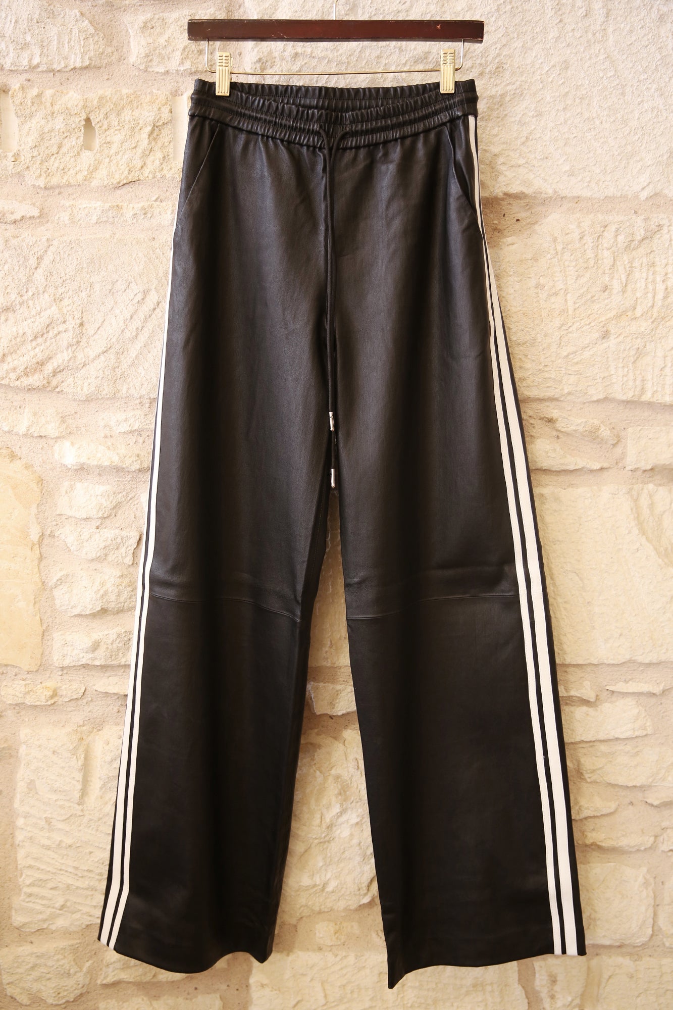Black Leather Baggy Athletic Pants