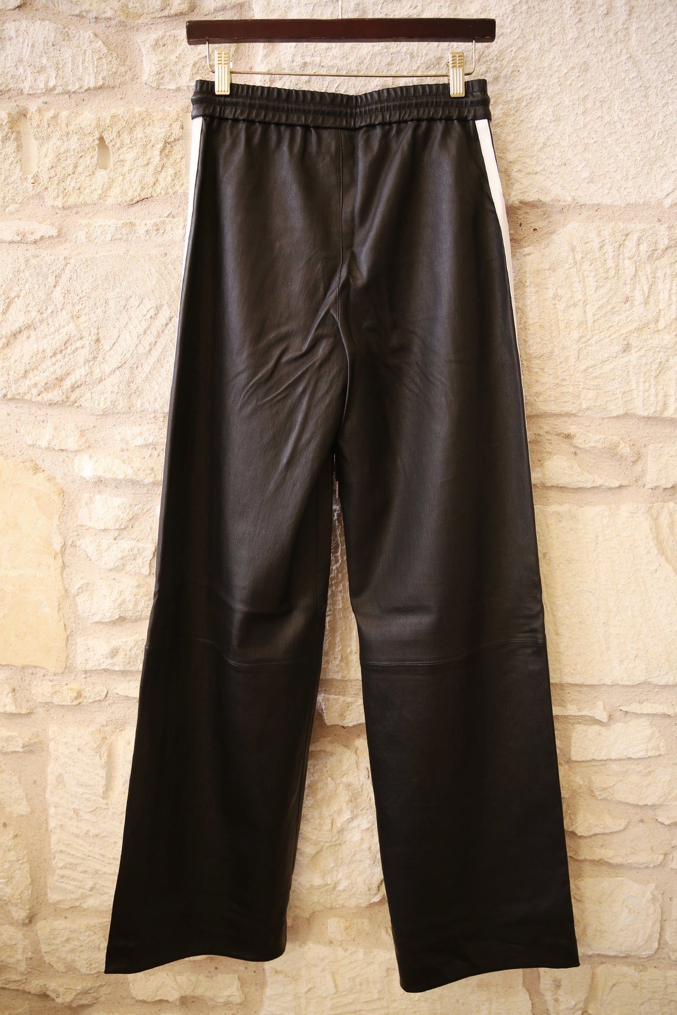 Black Leather Baggy Athletic Pants