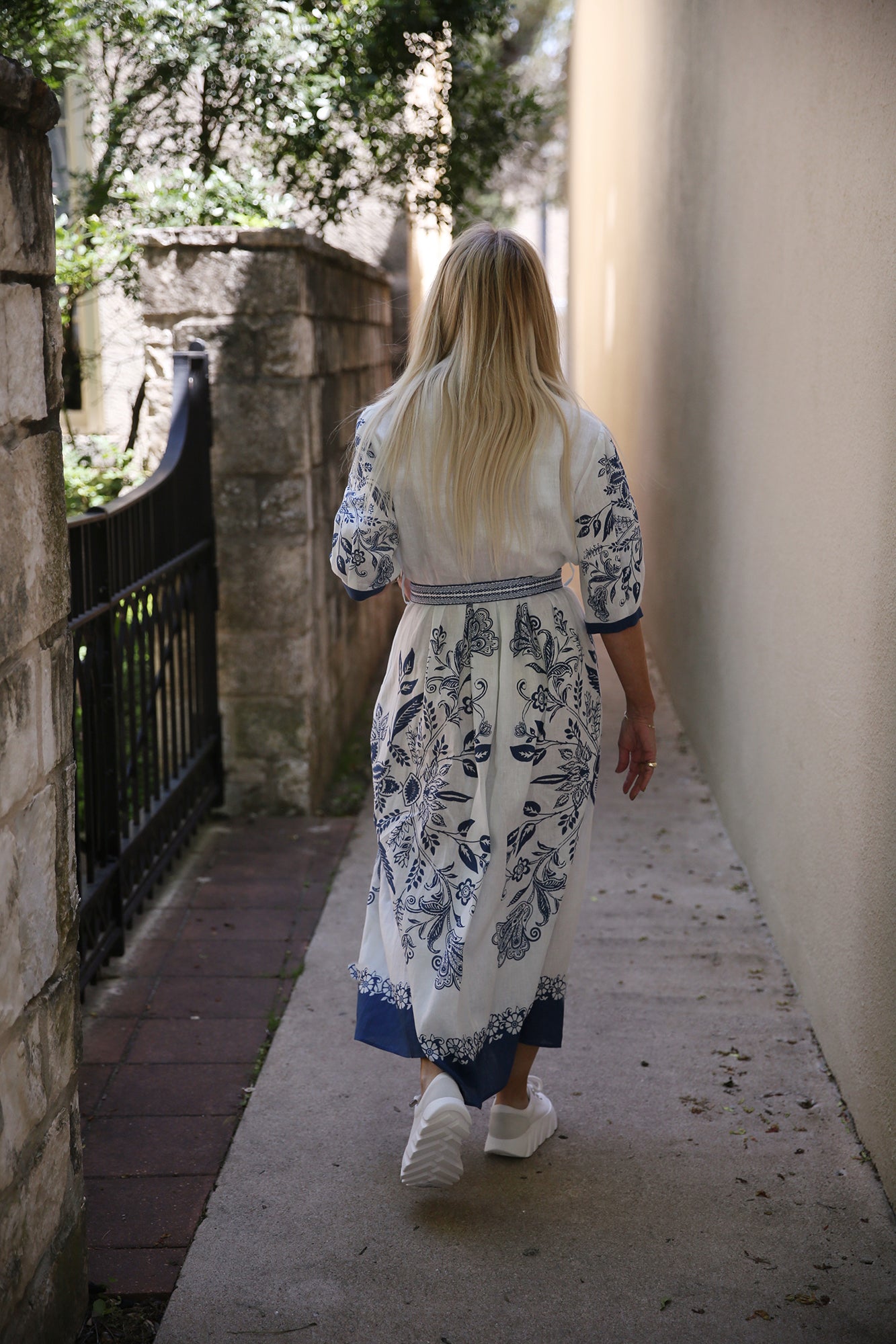 Blue Leaves White Dress