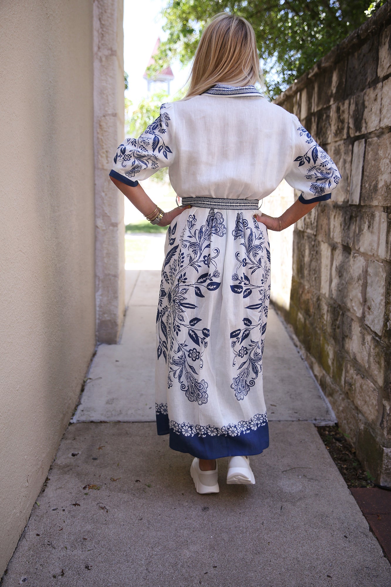 Blue Leaves White Dress