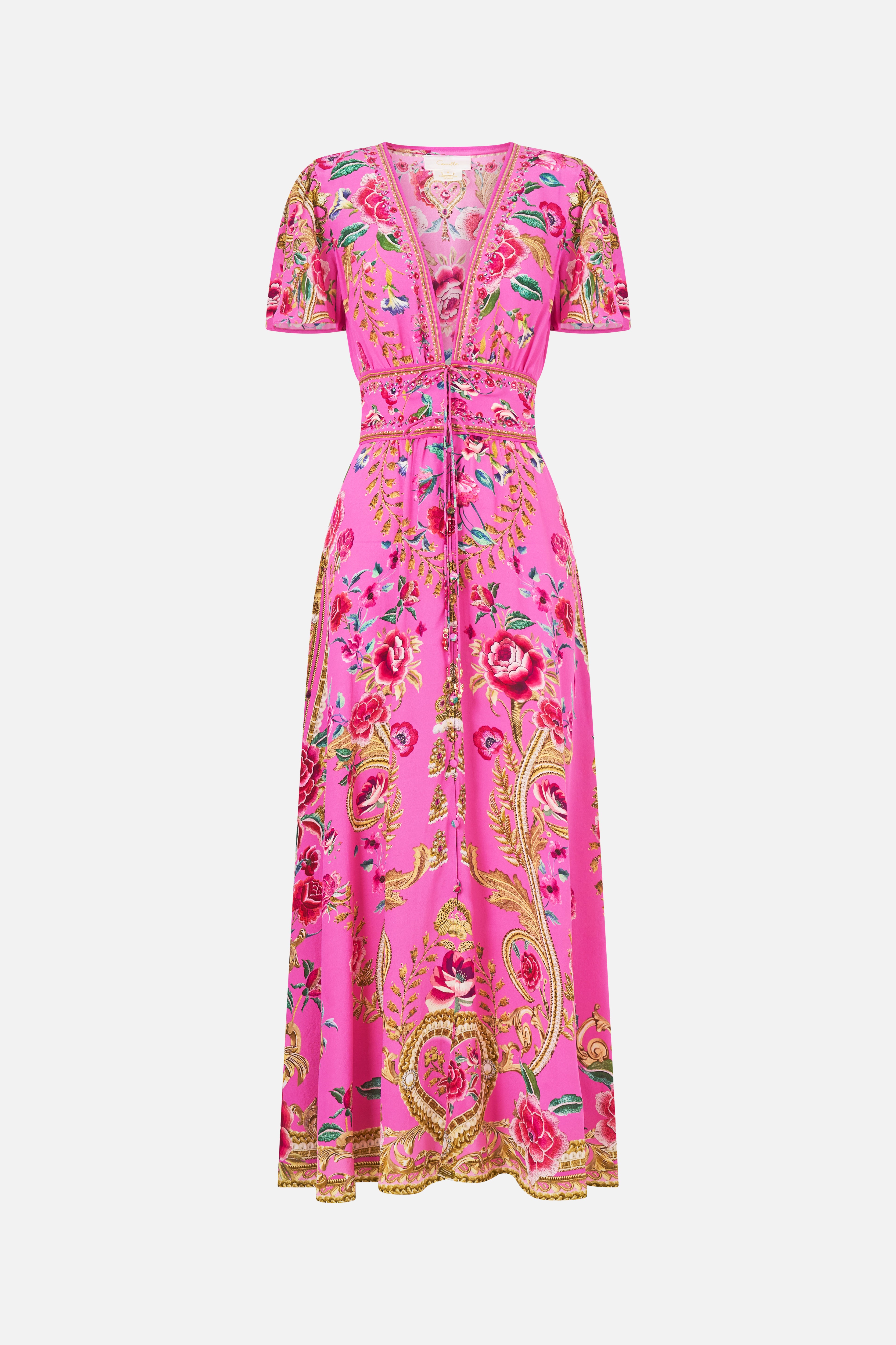 V-Neck Tie Front Midi Dress Matadora Flora