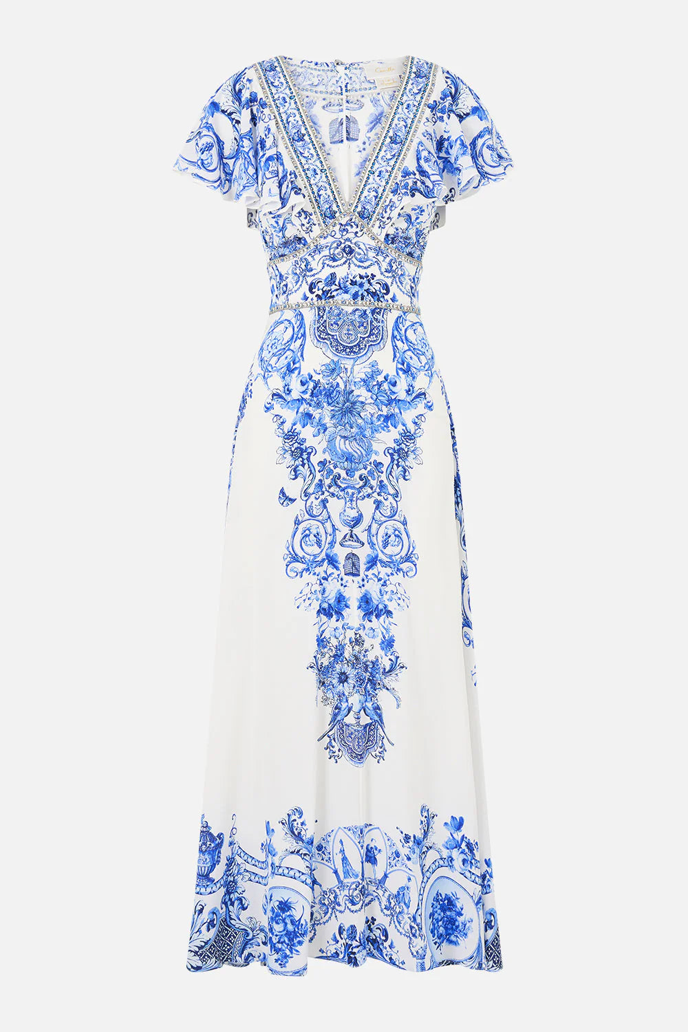 Waisted Midi Dress With Flutter Sleeve Ceramic Panoramic