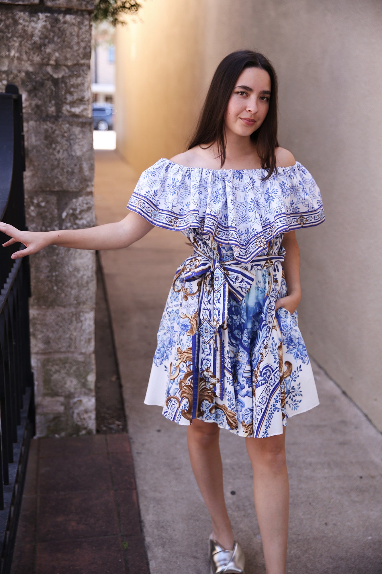 Shoulder Frill Short Dress