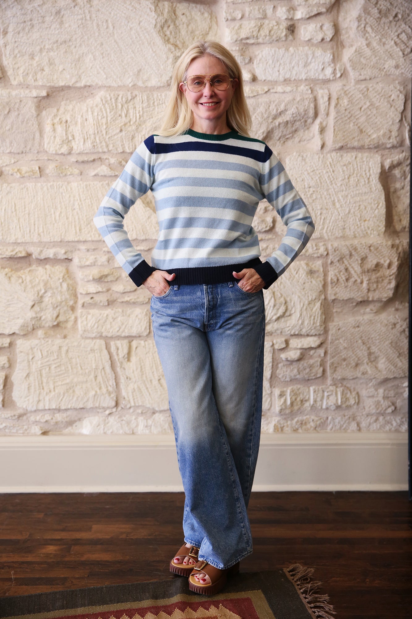 Cashmere Gradient Stripe Crew Sweater