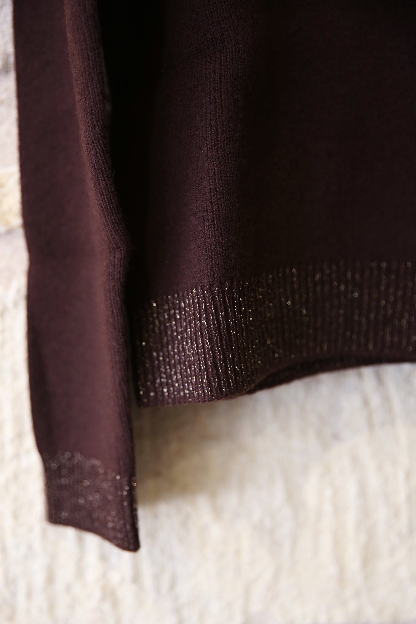 Cashmere Wool Contrast Lurex Rib Crew Sweater