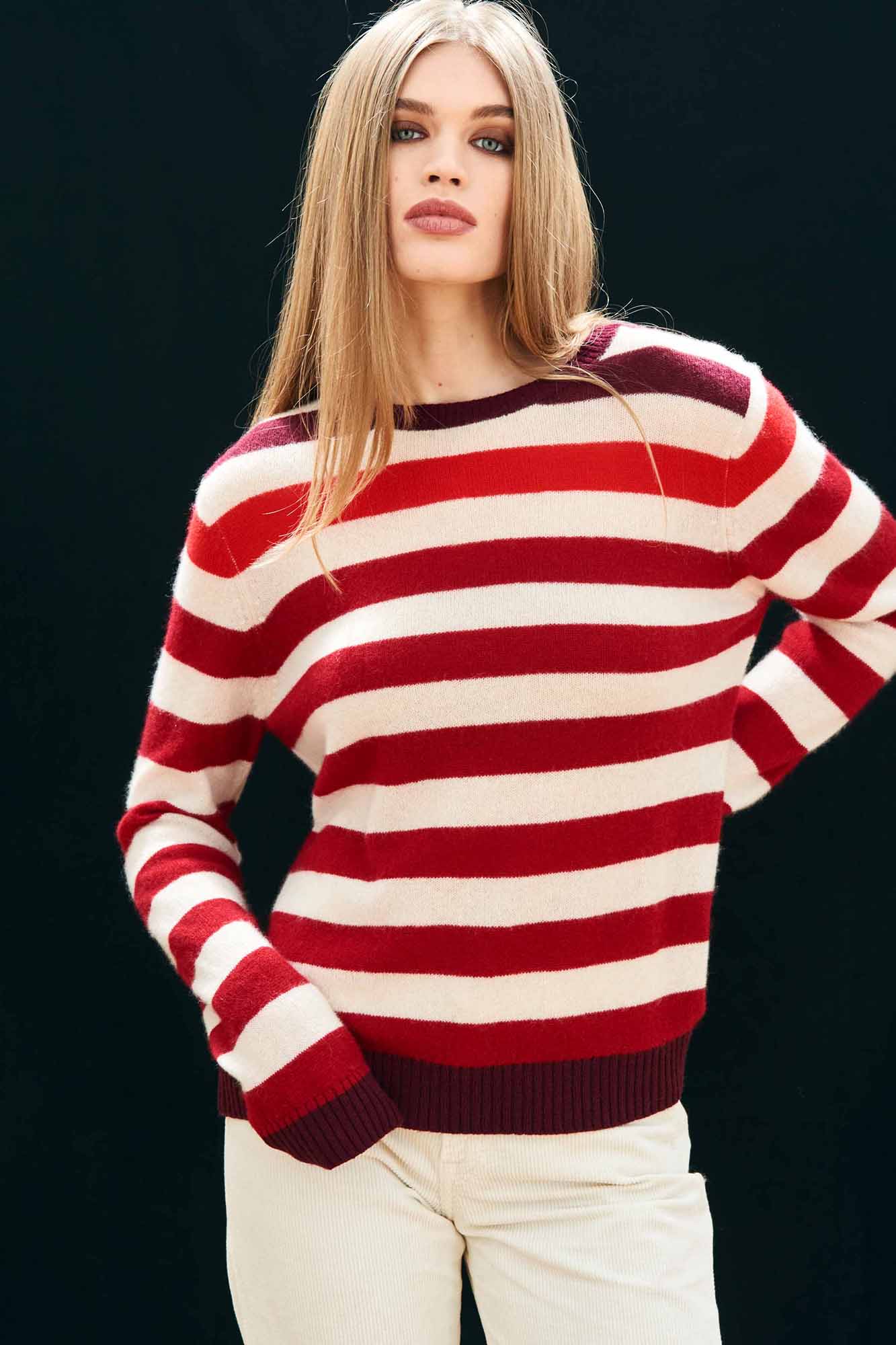 Cashmere Gradient Stripe Crew Sweater