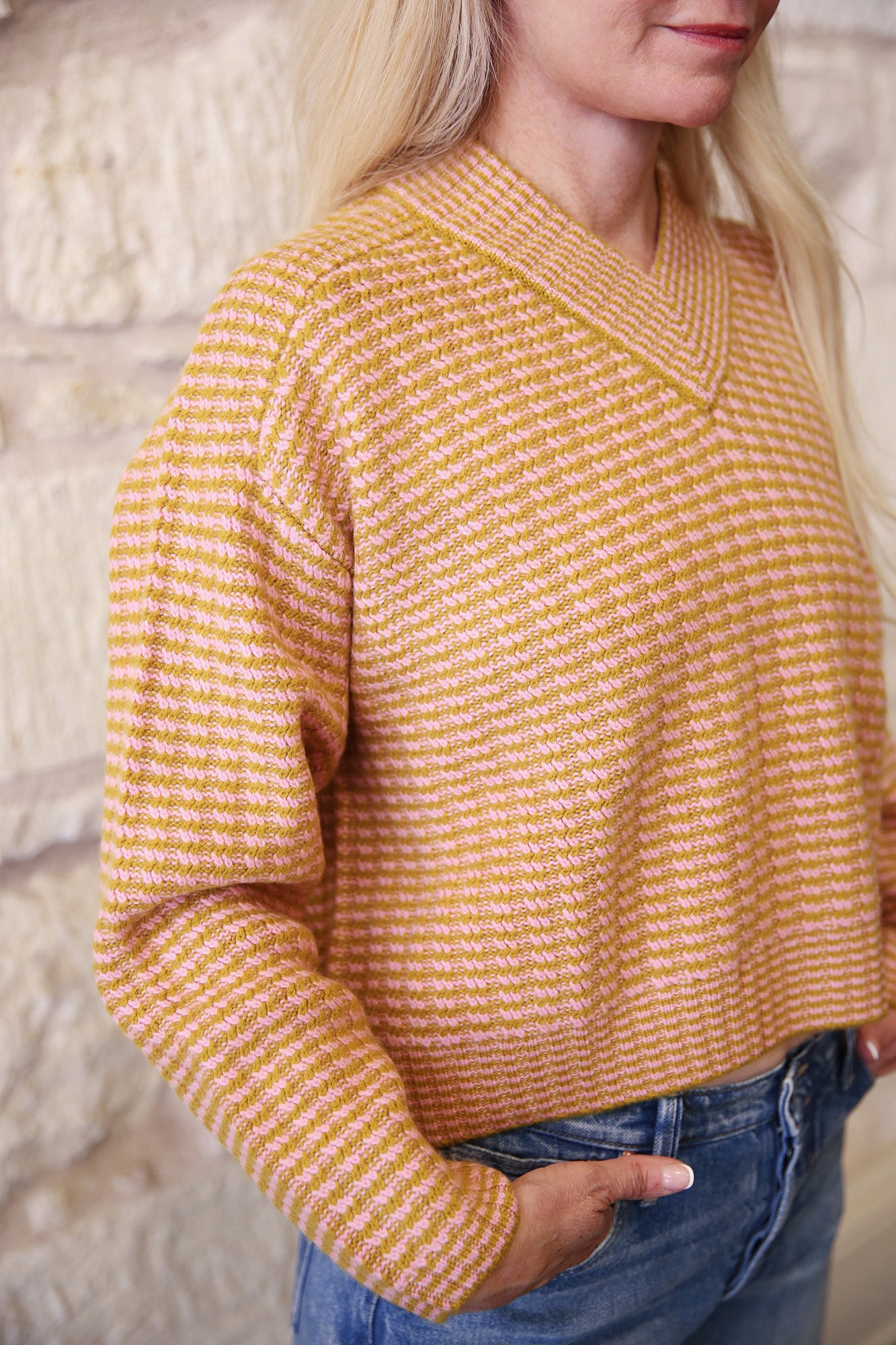 Cashmere Wool Crop Rick Rack Vee Sweater