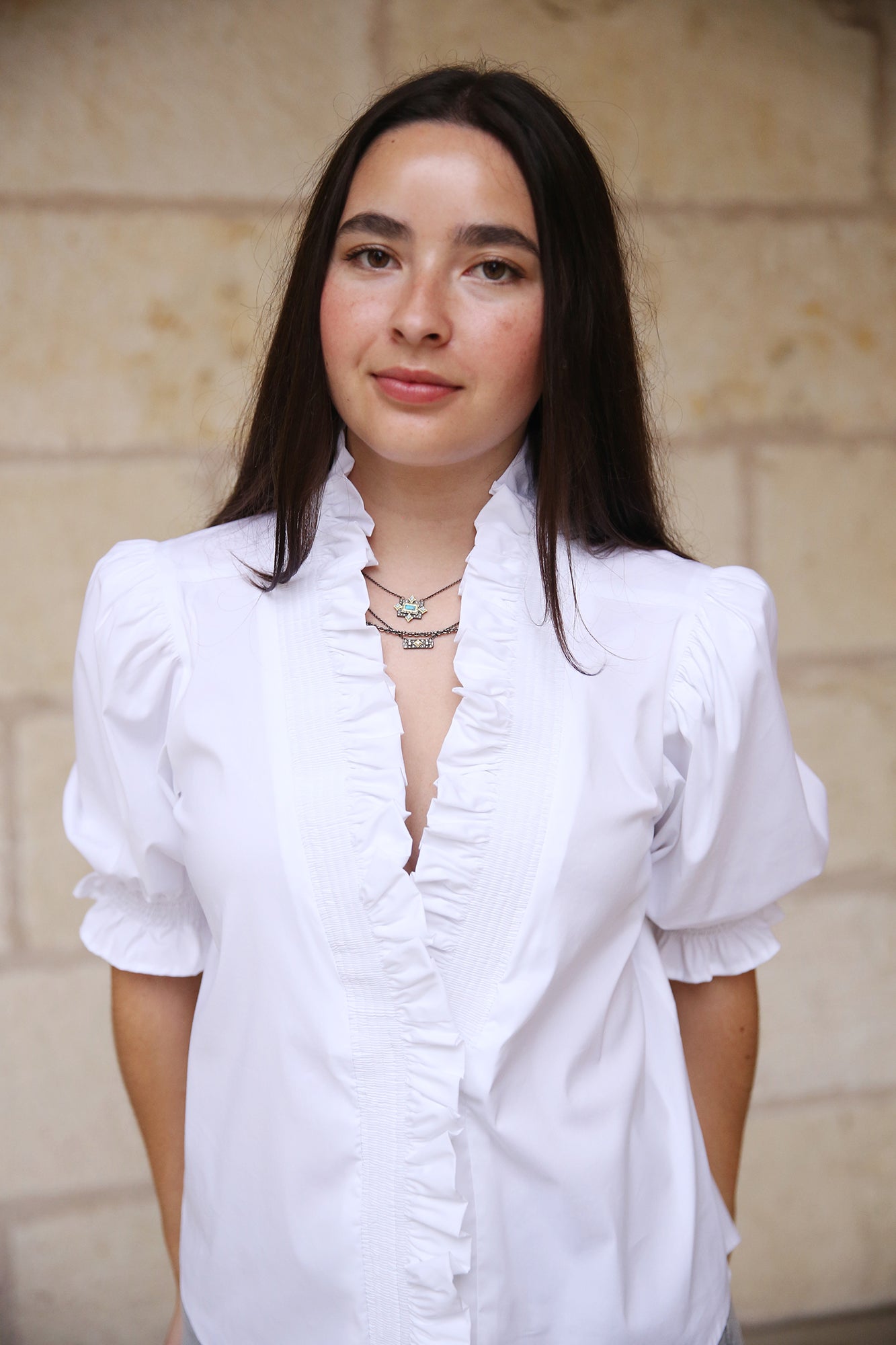 Cici Shirred Shirt Silky Poplin White