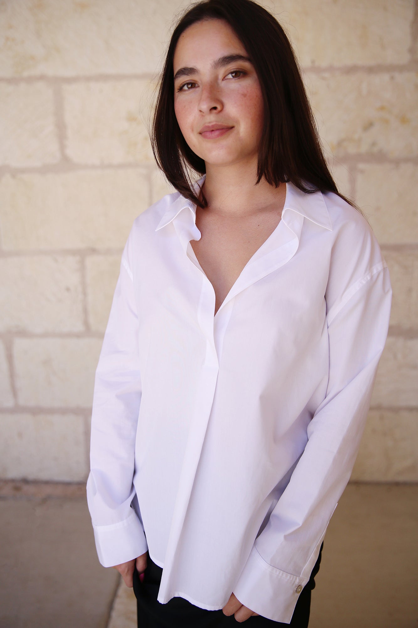 Cotton Half-Placket Longsleeve Shirt Optic White
