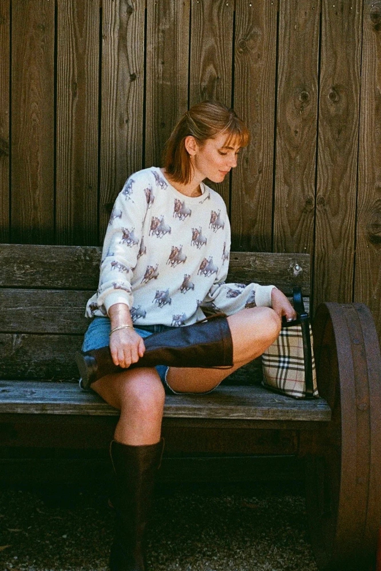 Cozy Oversized Top 3 Horses Bone