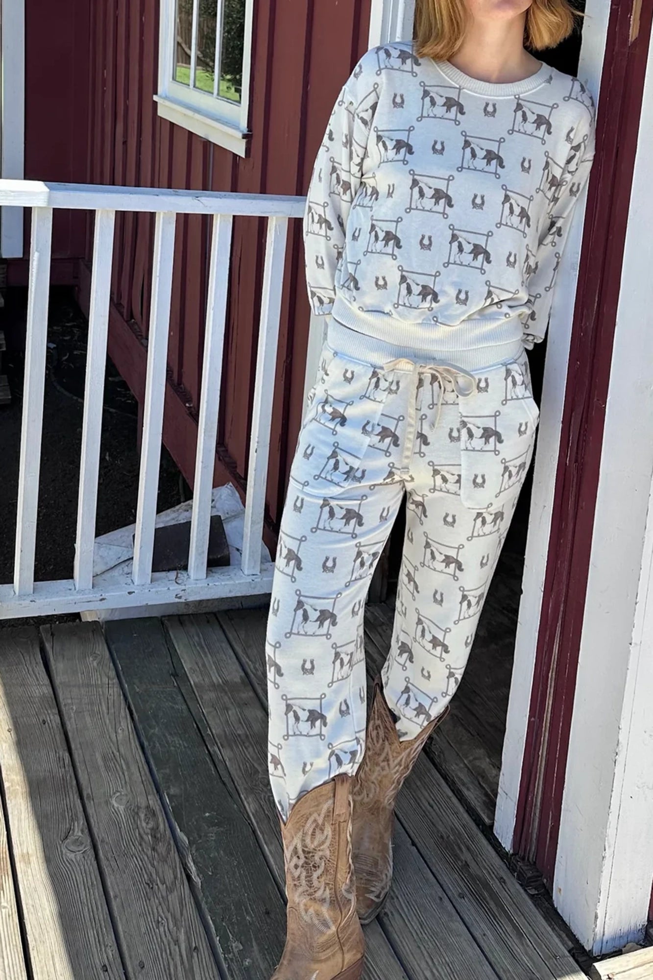 Cozy Pocket Pants Lasso Horse Almond Milk