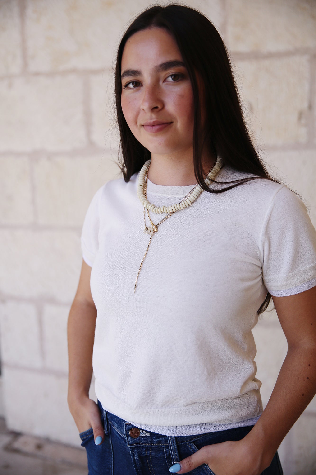 Double-Layer Knit T-Shirt Bell Combo