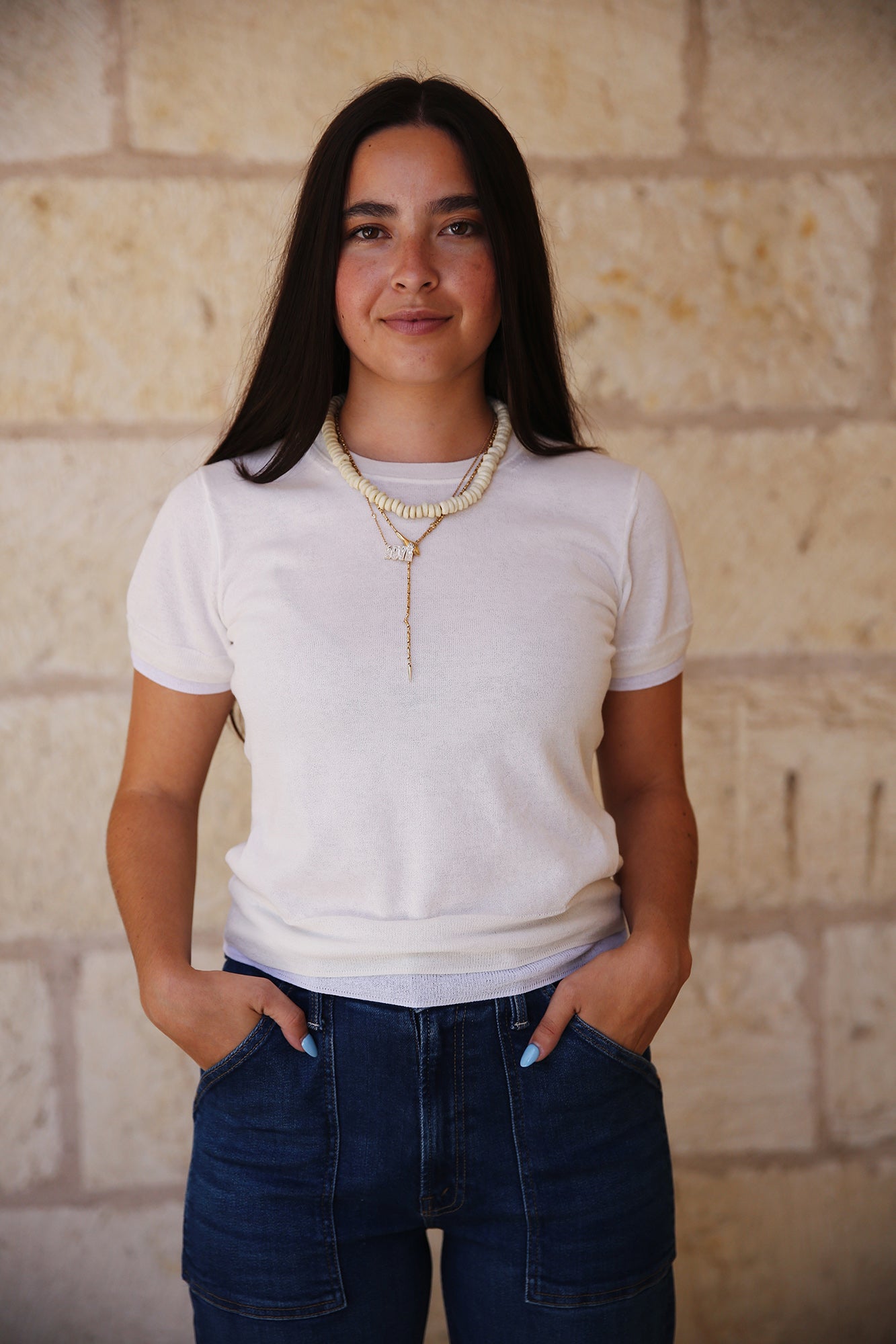 Double-Layer Knit T-Shirt Bell Combo