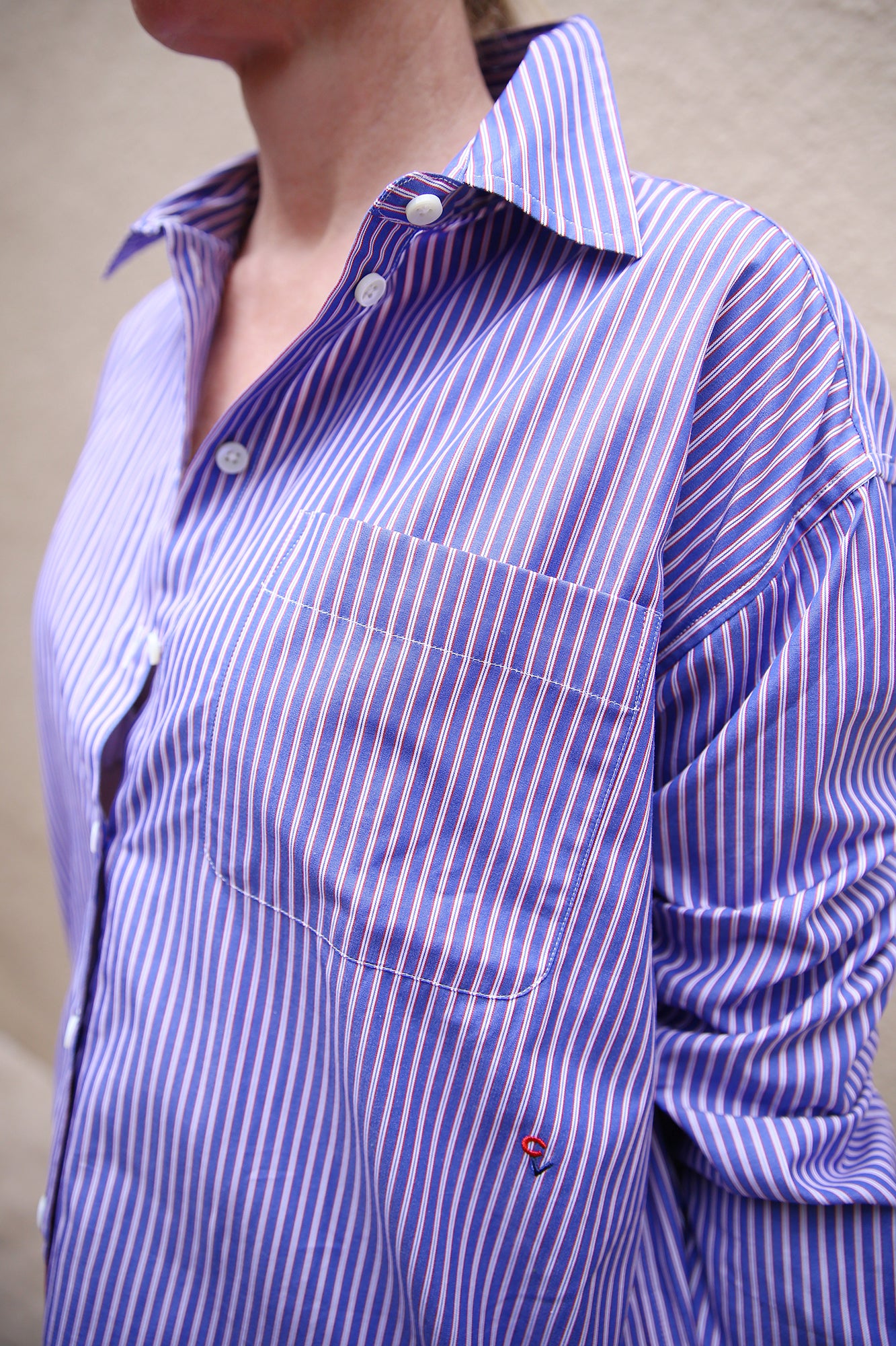 Emilette Oversized Shirt Blue & Poppy Stripe