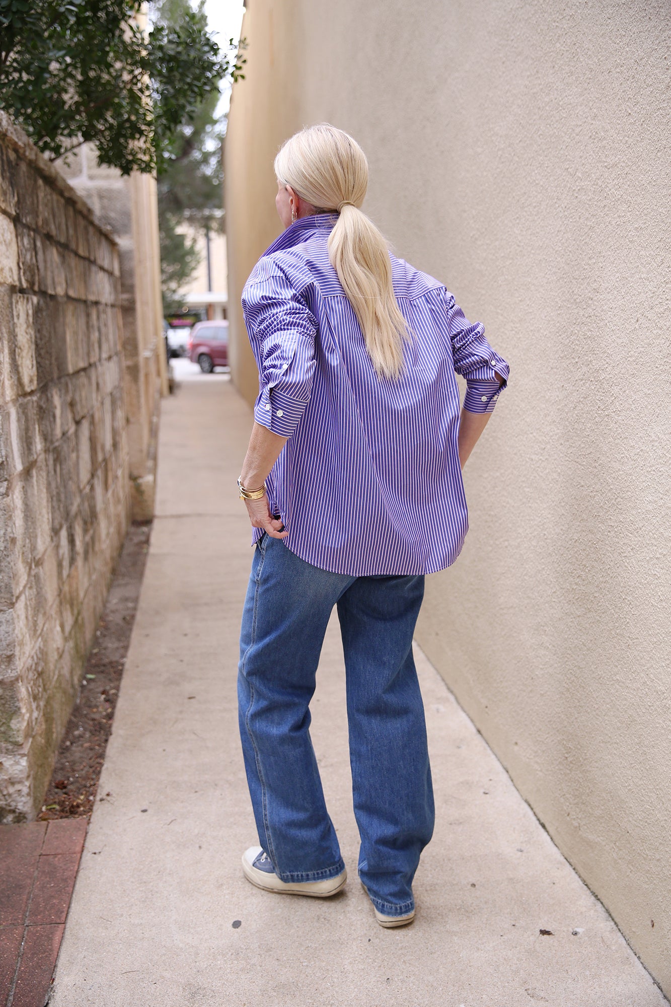 Emilette Oversized Shirt Blue & Poppy Stripe