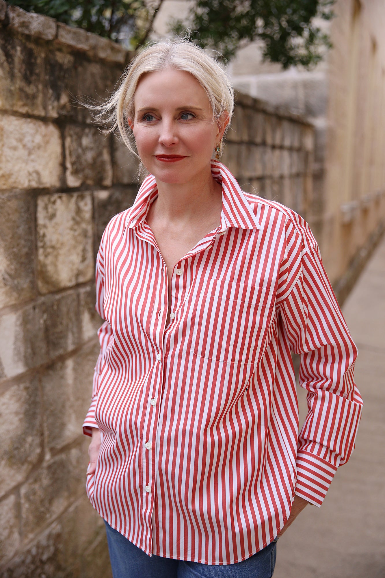 Emilette Oversized Shirt Red & Cream Stripe