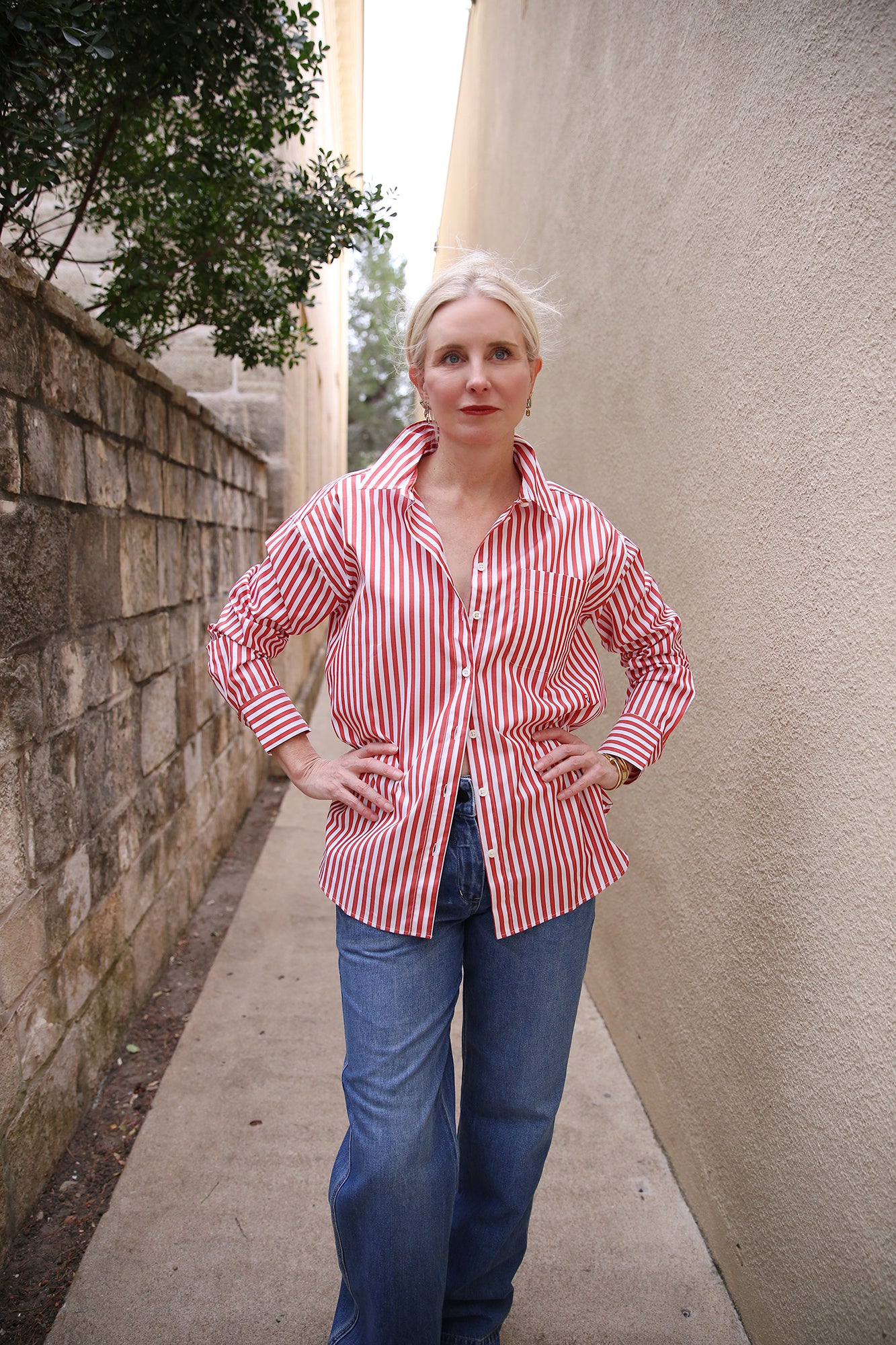 Emilette Oversized Shirt Red & Cream Stripe