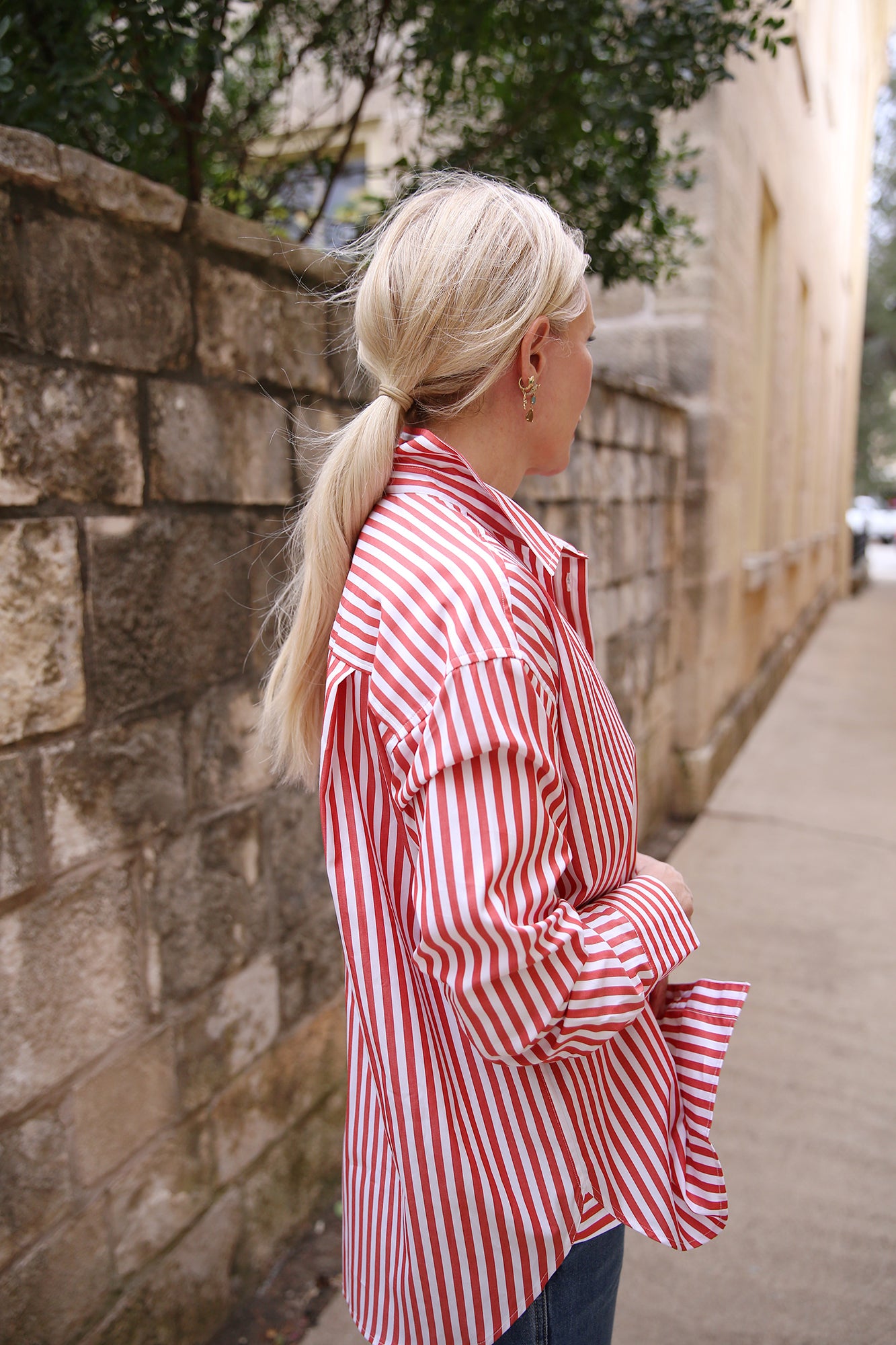 Emilette Oversized Shirt Red & Cream Stripe