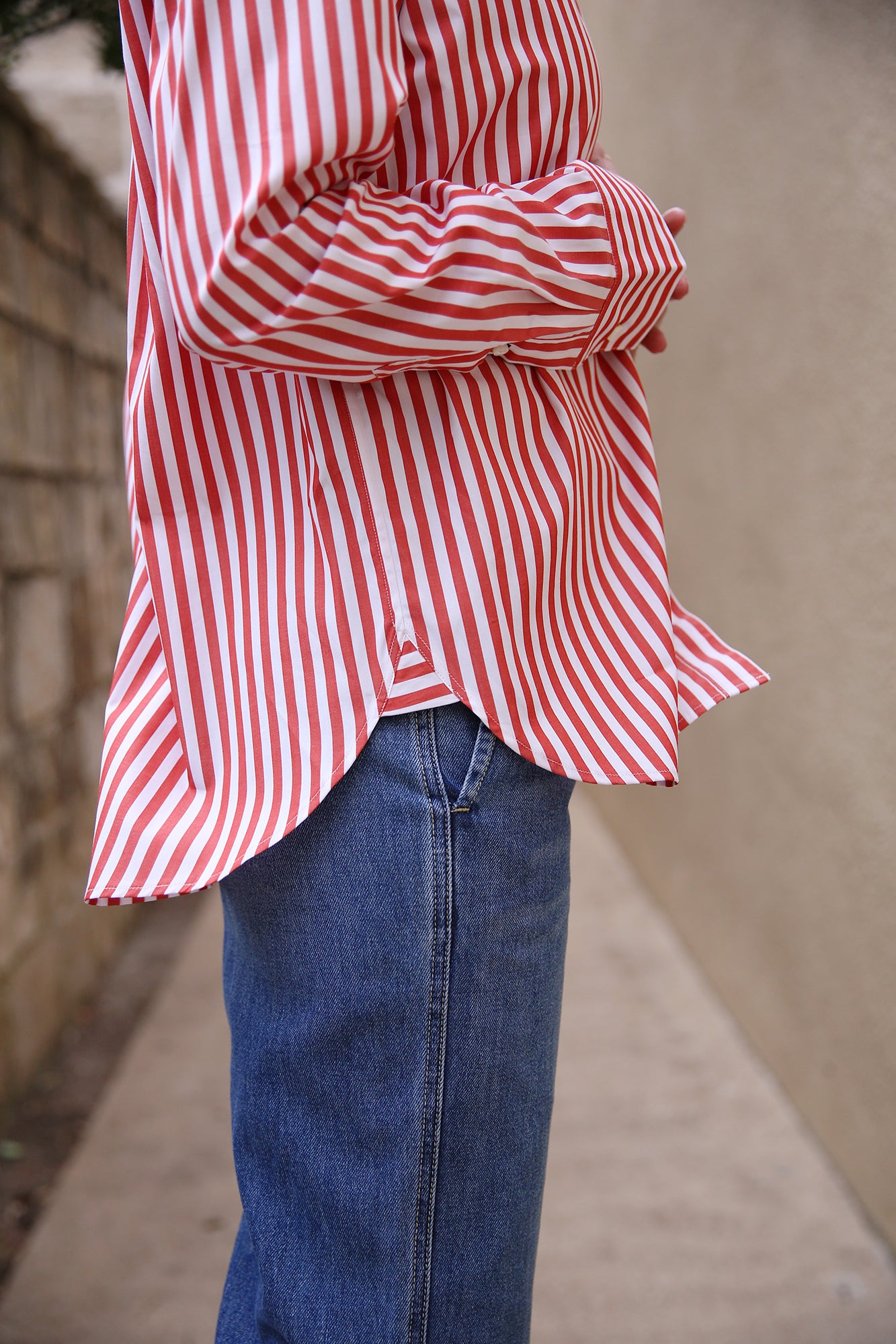 Emilette Oversized Shirt Red & Cream Stripe