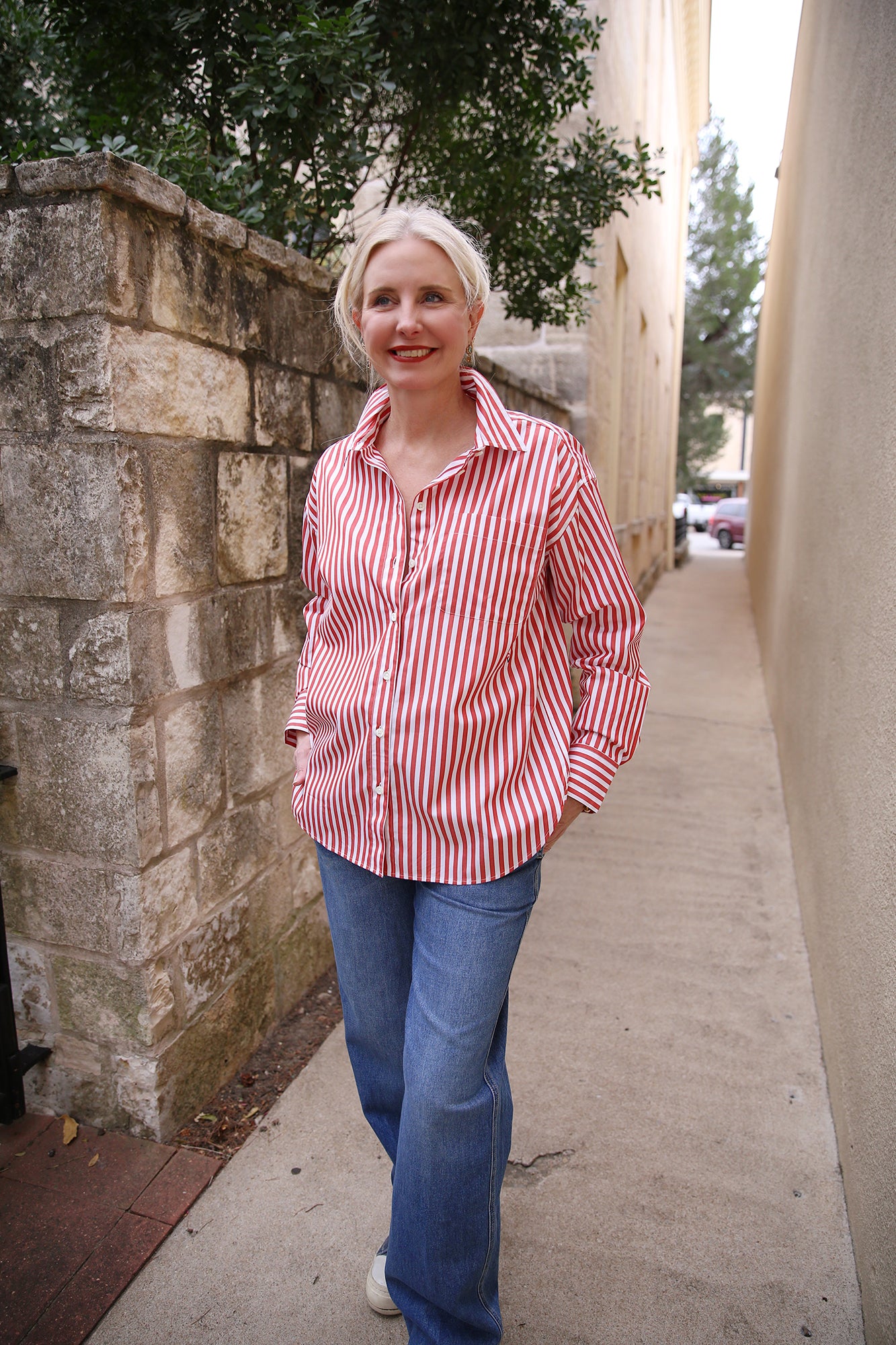 Emilette Oversized Shirt Red & Cream Stripe