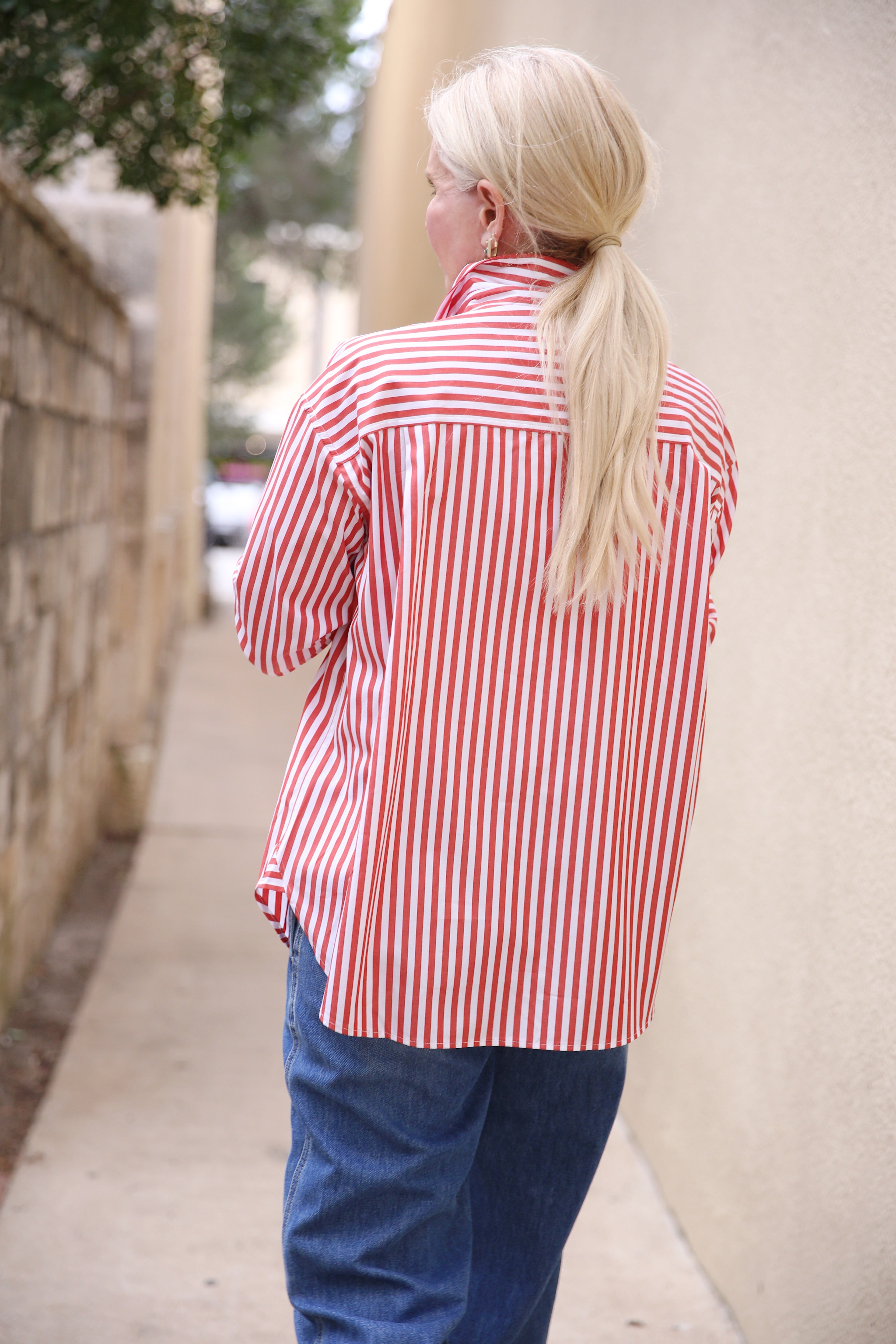 Emilette Oversized Shirt Red & Cream Stripe