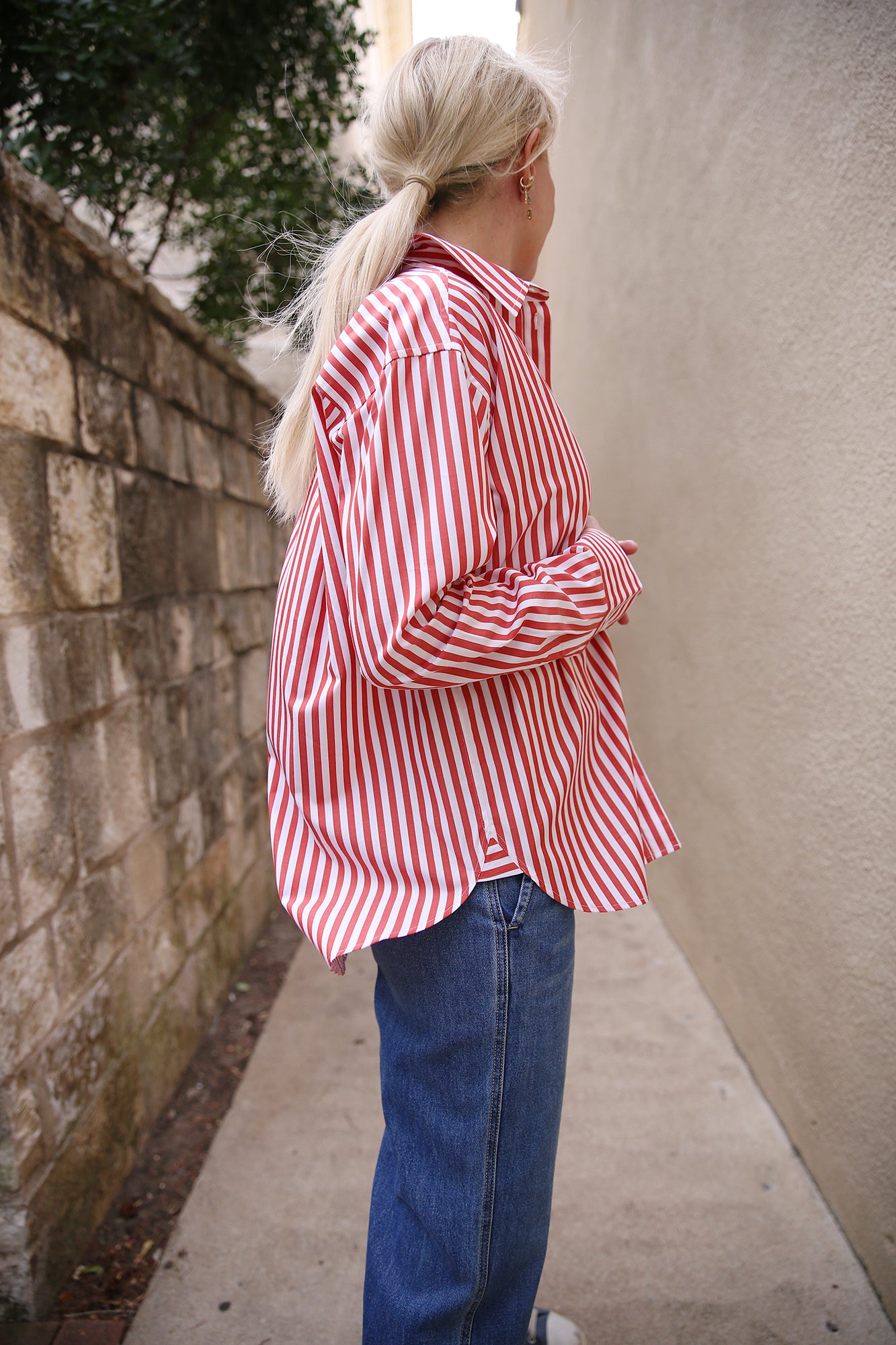 Emilette Oversized Shirt Red & Cream Stripe