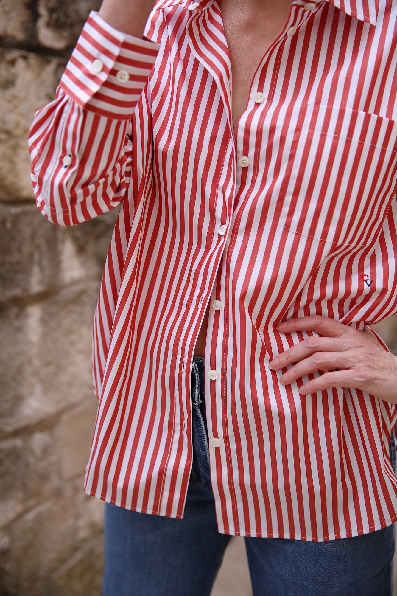 Emilette Oversized Shirt Red & Cream Stripe
