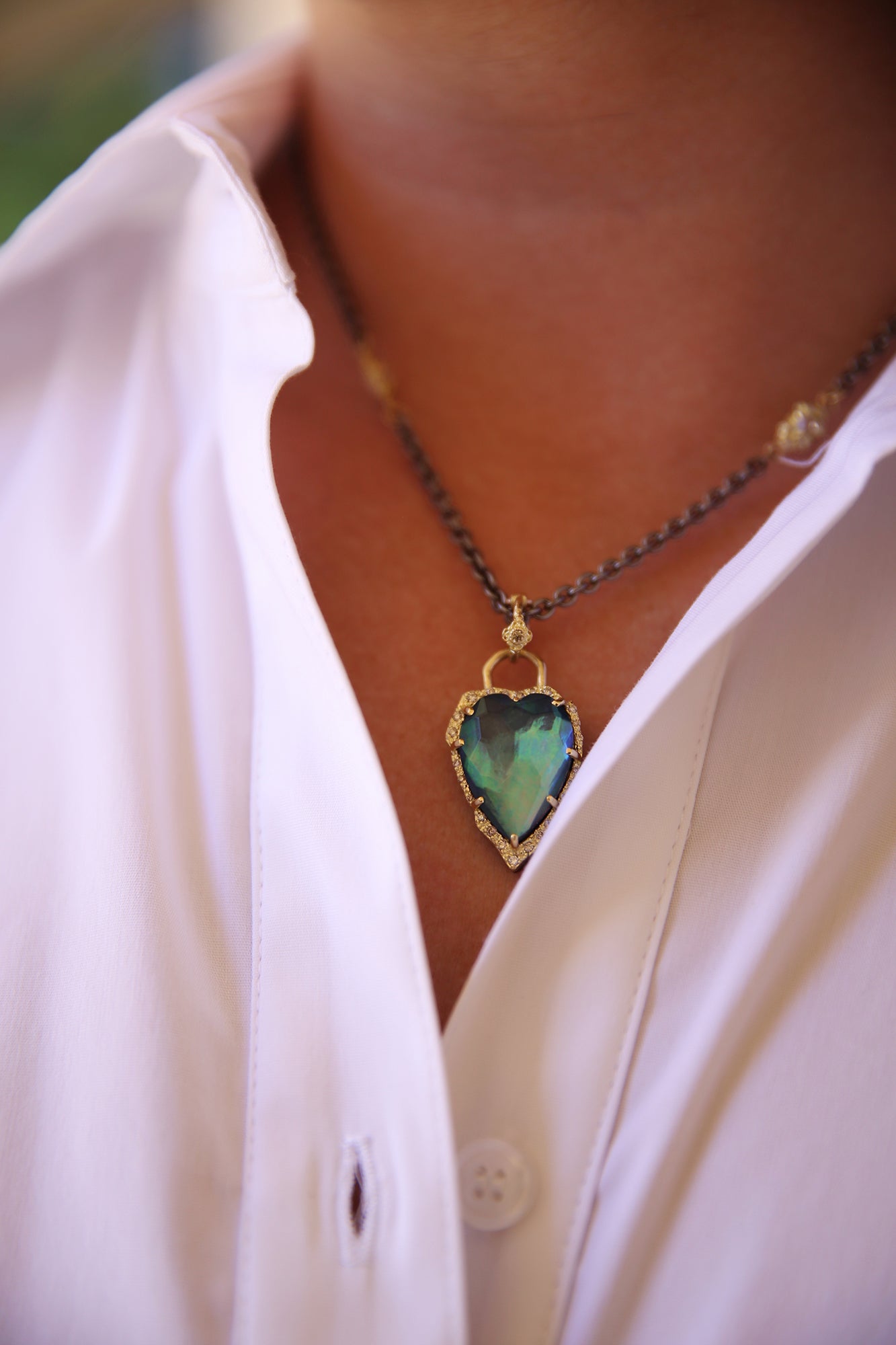 Enhancer Mother of Pearl + White Quartz Heart