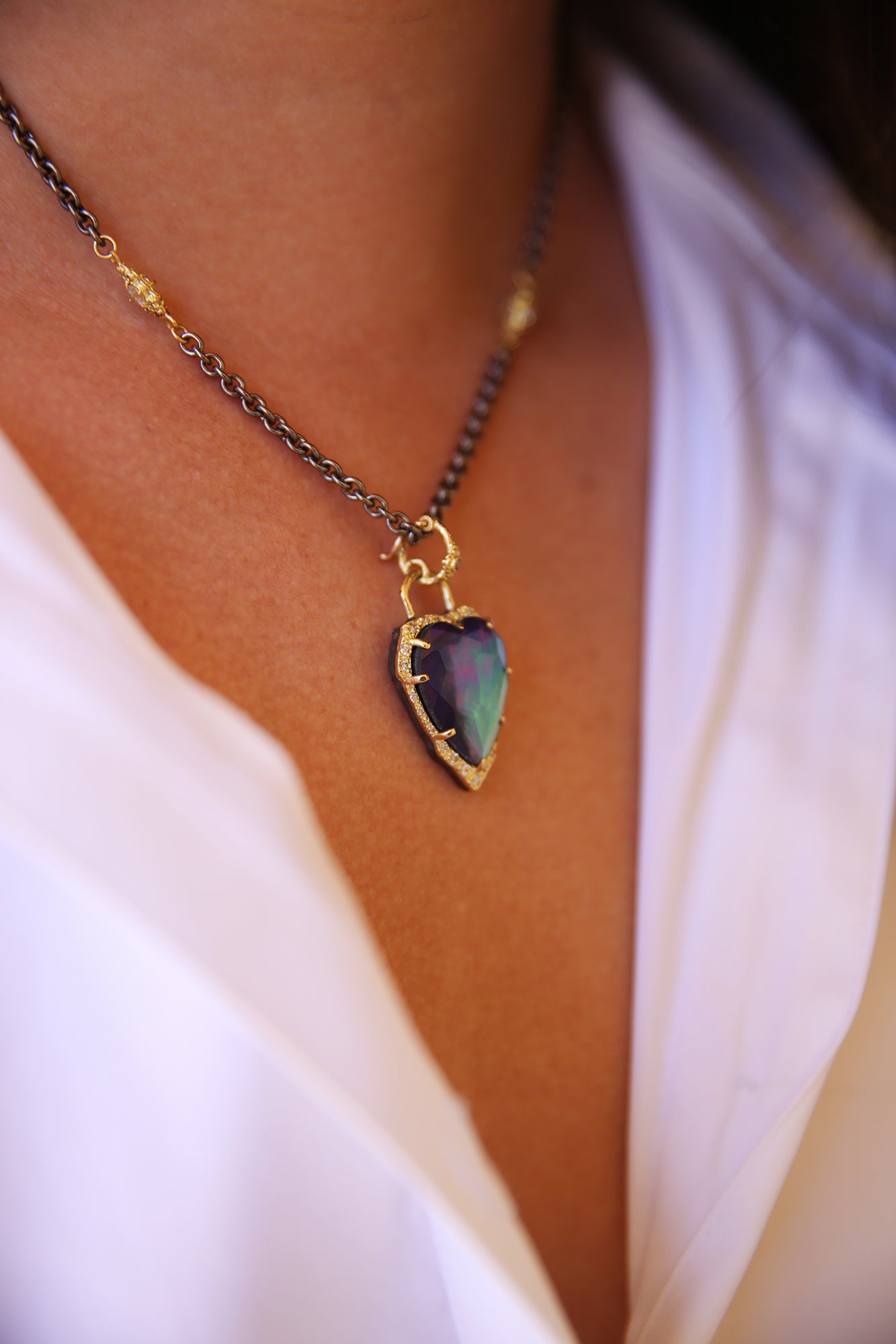 Enhancer Mother of Pearl + White Quartz Heart