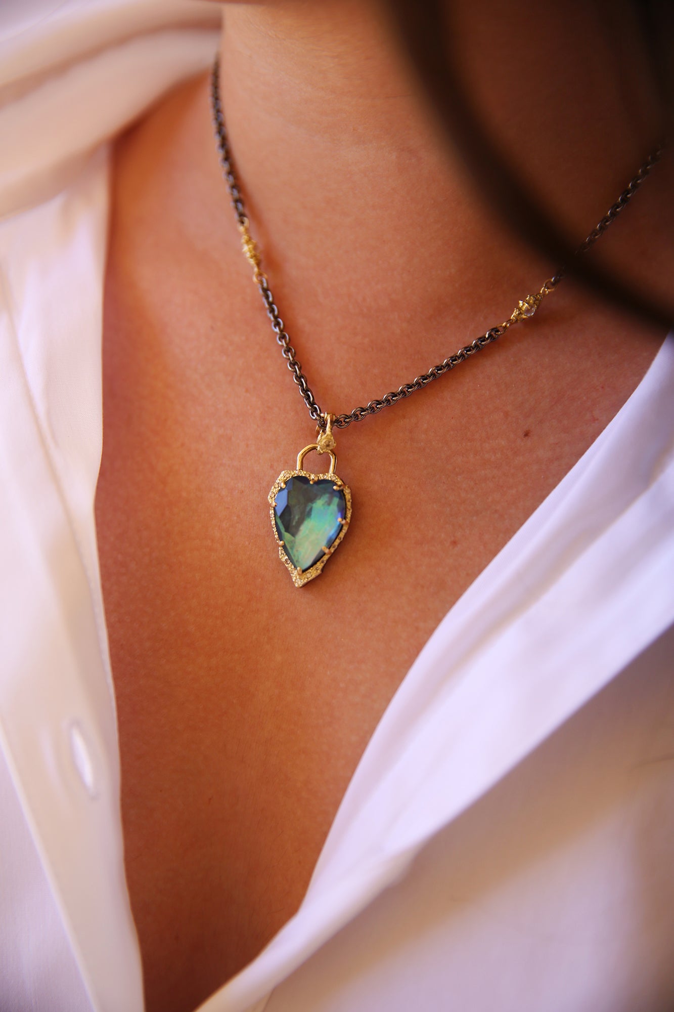 Enhancer Mother of Pearl + White Quartz Heart